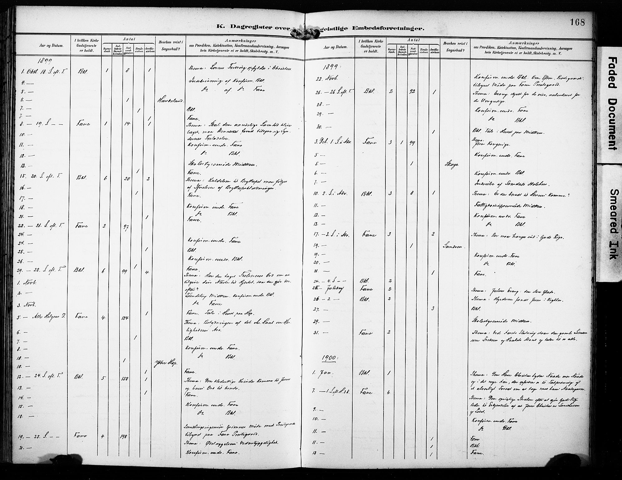 Fana Sokneprestembete, AV/SAB-A-75101/H/Haa/Haab/L0003: Parish register (official) no. B 3, 1898-1907, p. 168