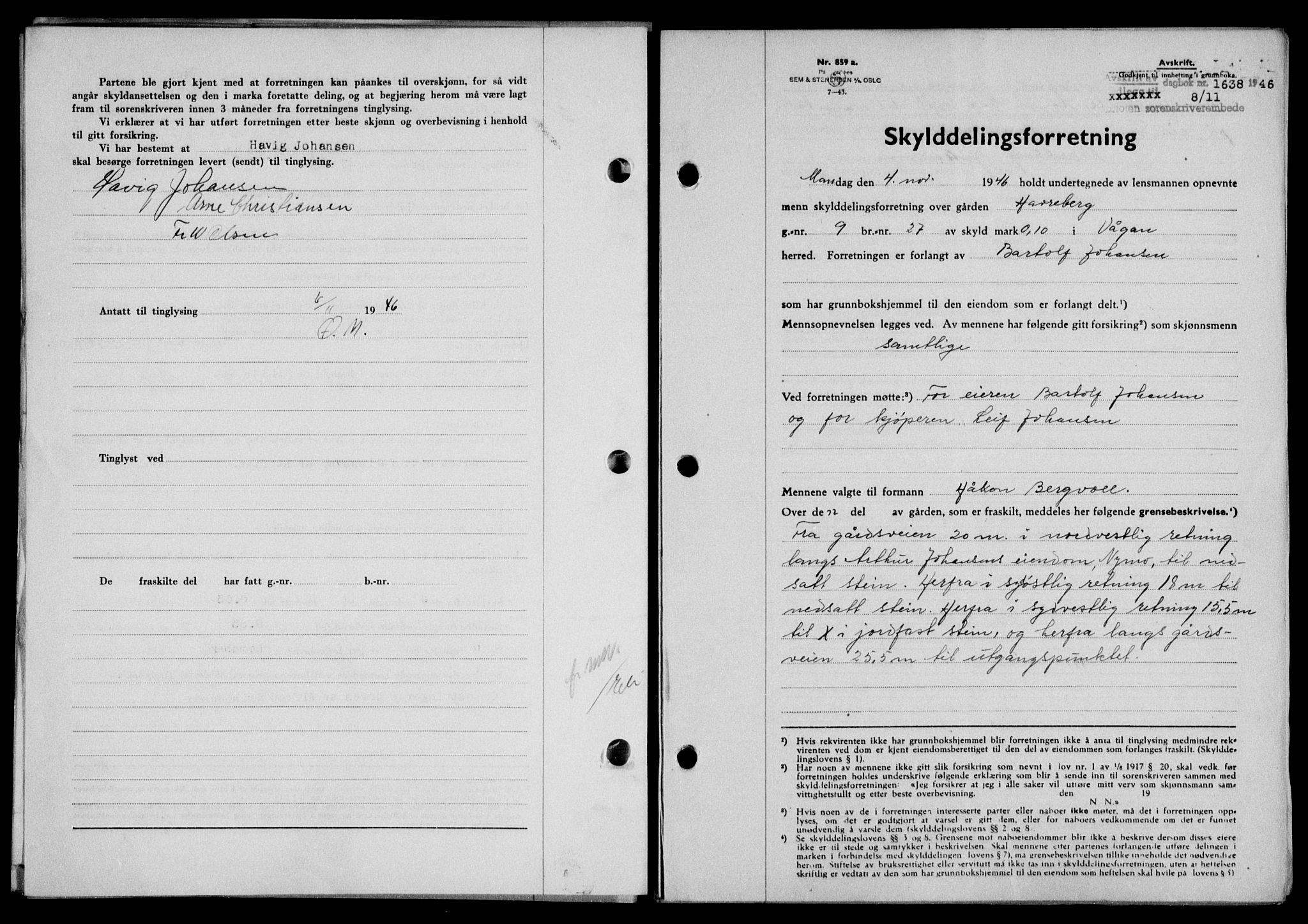 Lofoten sorenskriveri, SAT/A-0017/1/2/2C/L0015a: Mortgage book no. 15a, 1946-1947, Diary no: : 1638/1946