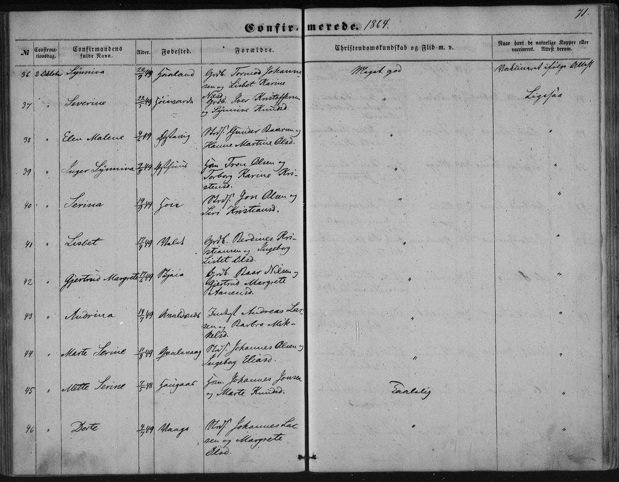 Avaldsnes sokneprestkontor, AV/SAST-A -101851/H/Ha/Haa/L0009: Parish register (official) no. A 9, 1853-1865, p. 71