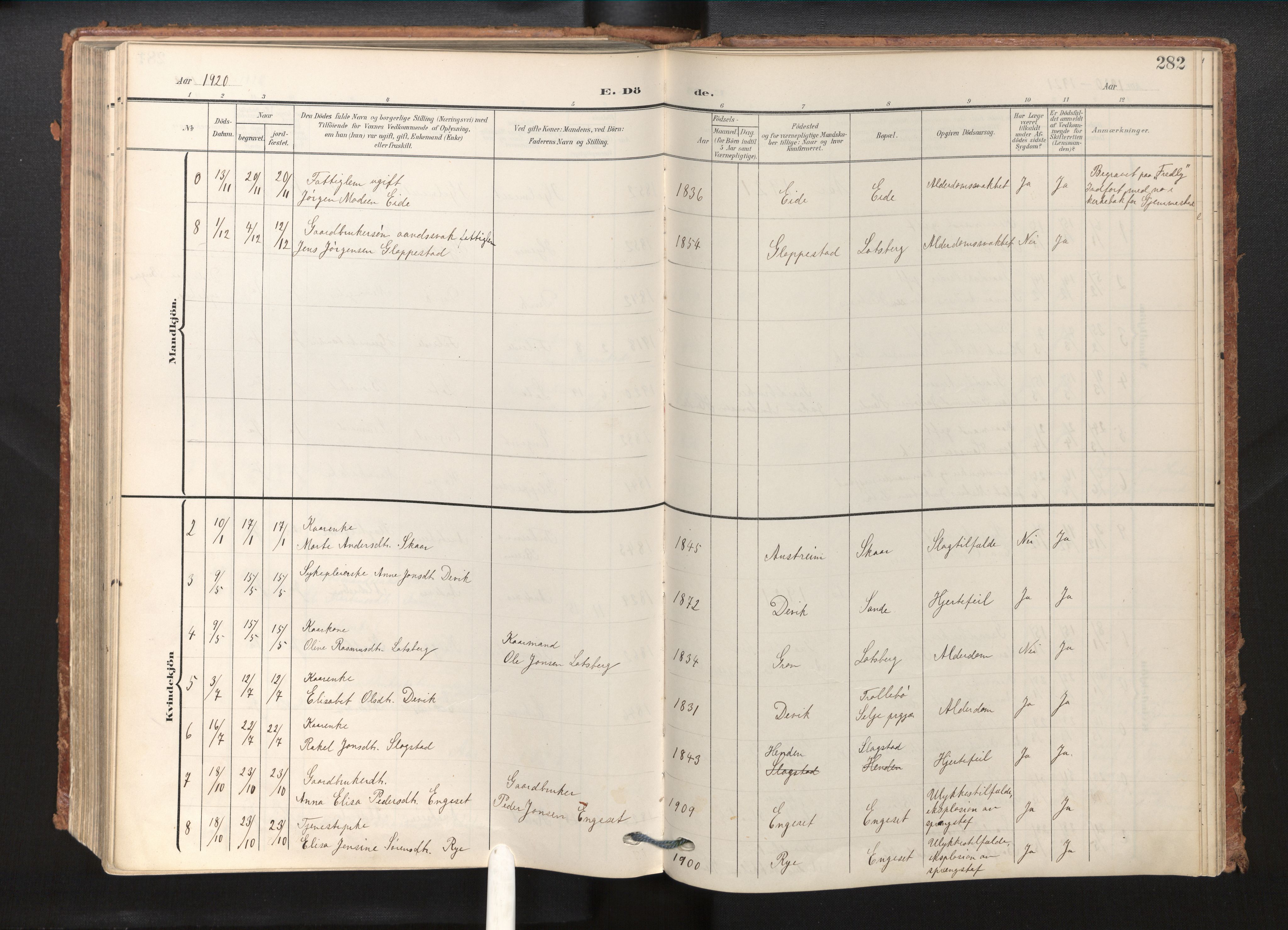 Gloppen sokneprestembete, SAB/A-80101/H/Haa/Haab/L0002: Parish register (official) no. B 2, 1906-1932, p. 281b-282a