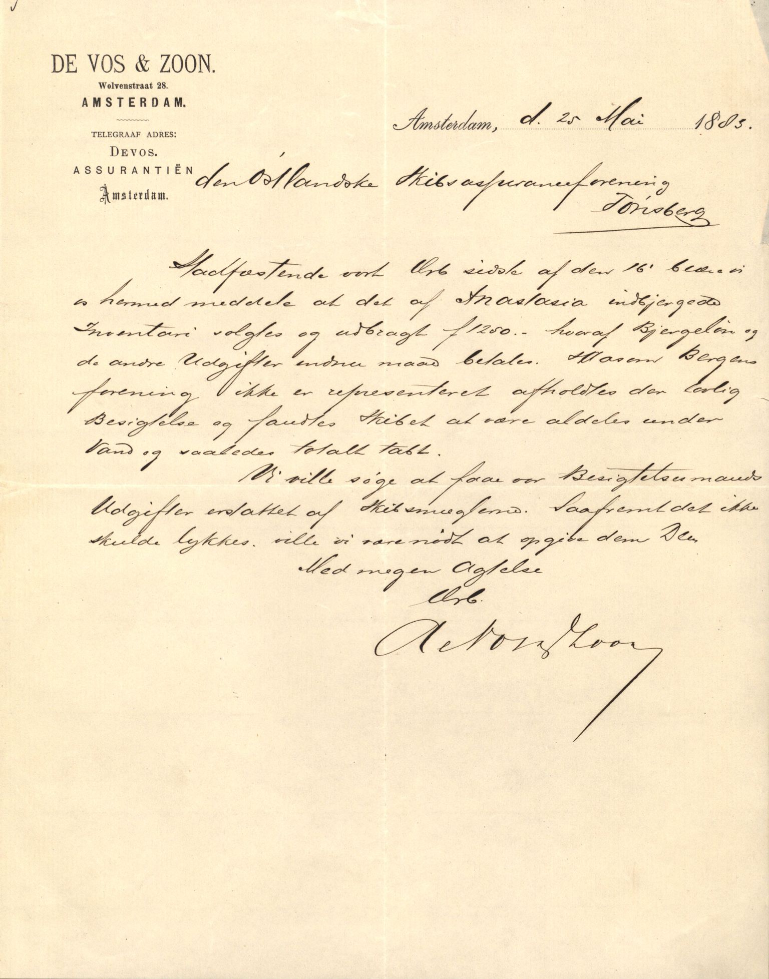 Pa 63 - Østlandske skibsassuranceforening, VEMU/A-1079/G/Ga/L0016/0003: Havaridokumenter / Triton, Bervadors Held, Anastasia, Amicitia, 1883, p. 78