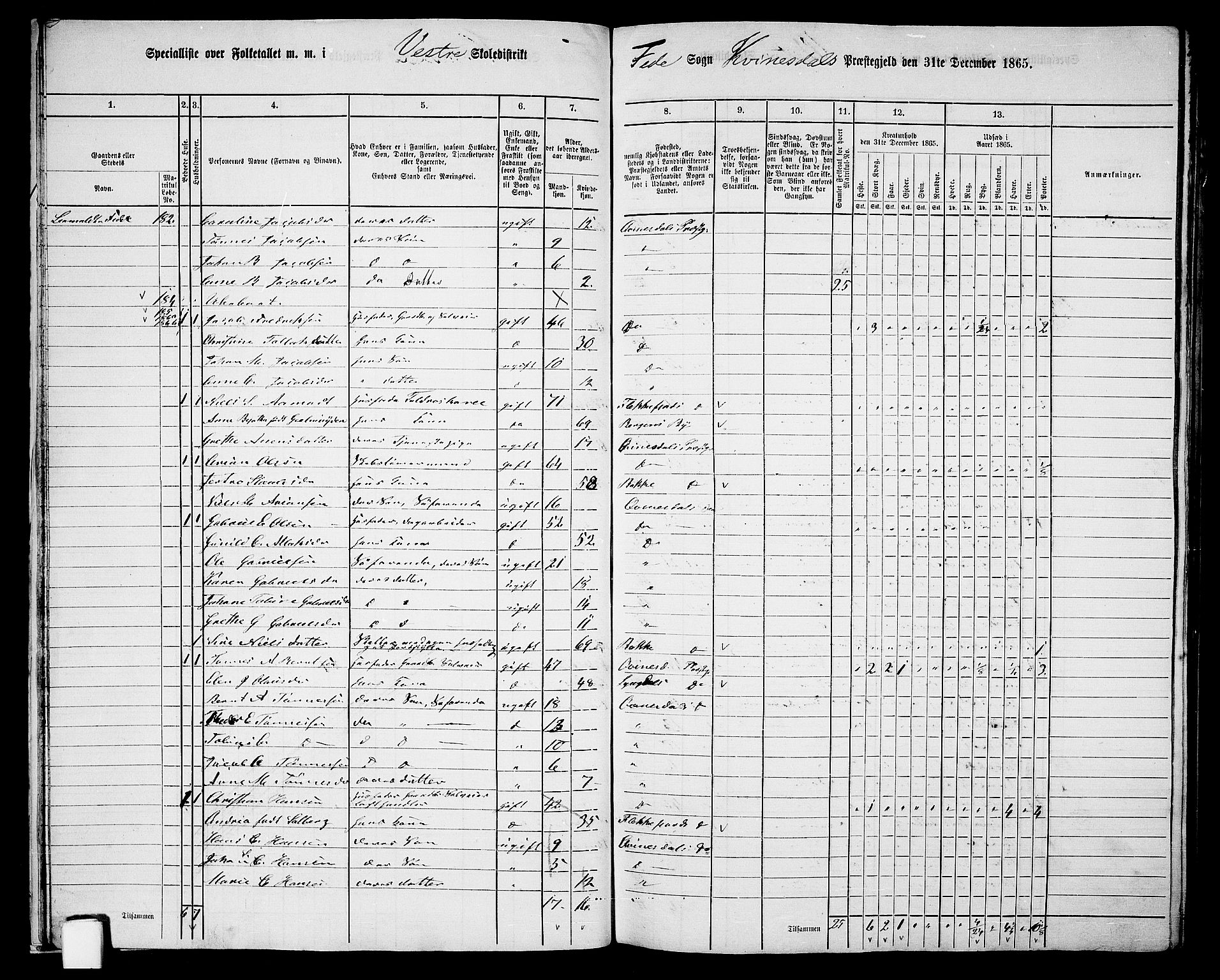 RA, 1865 census for Kvinesdal, 1865, p. 28