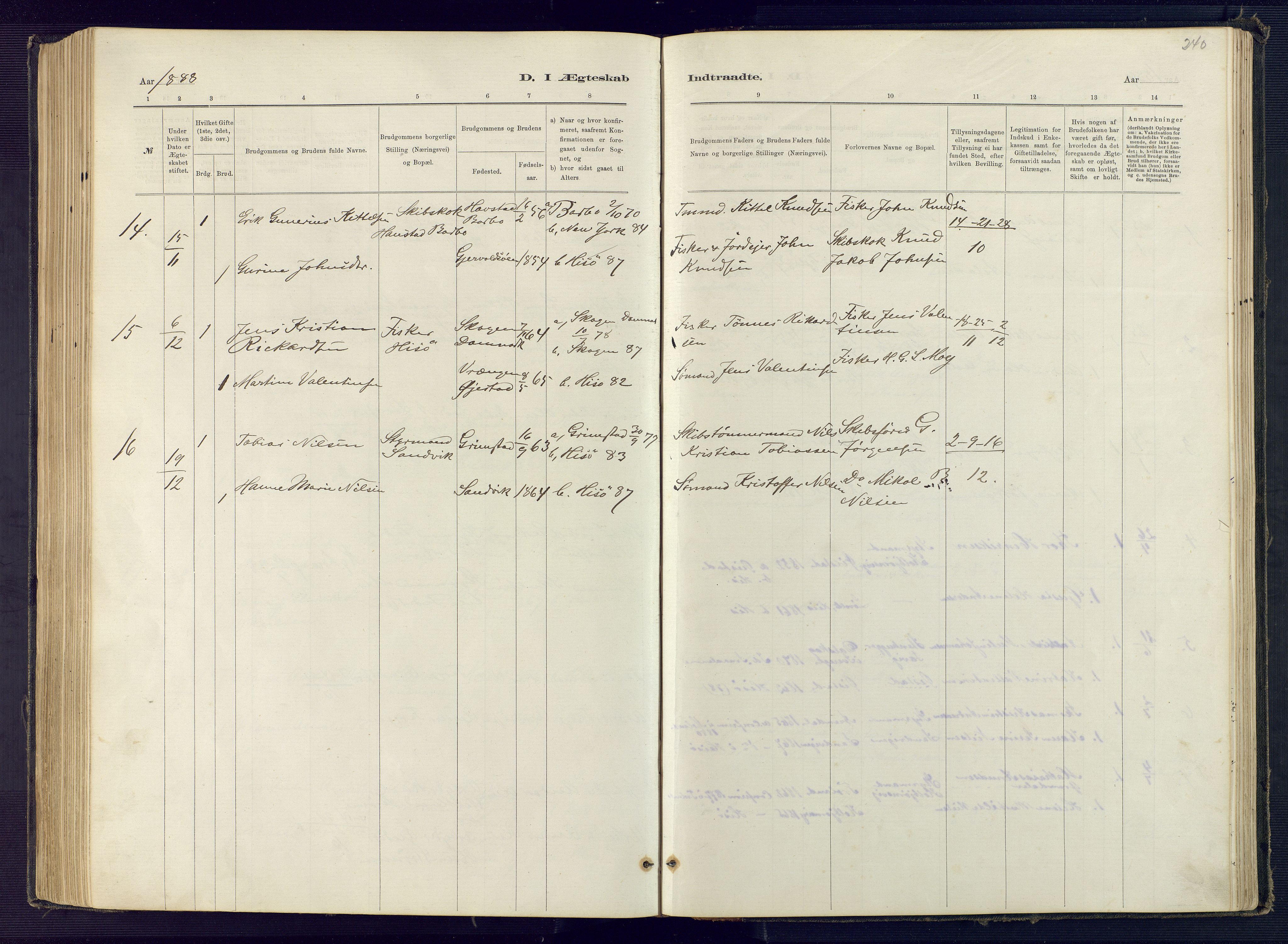Hisøy sokneprestkontor, SAK/1111-0020/F/Fb/L0003: Parish register (copy) no. B 3, 1885-1905, p. 240