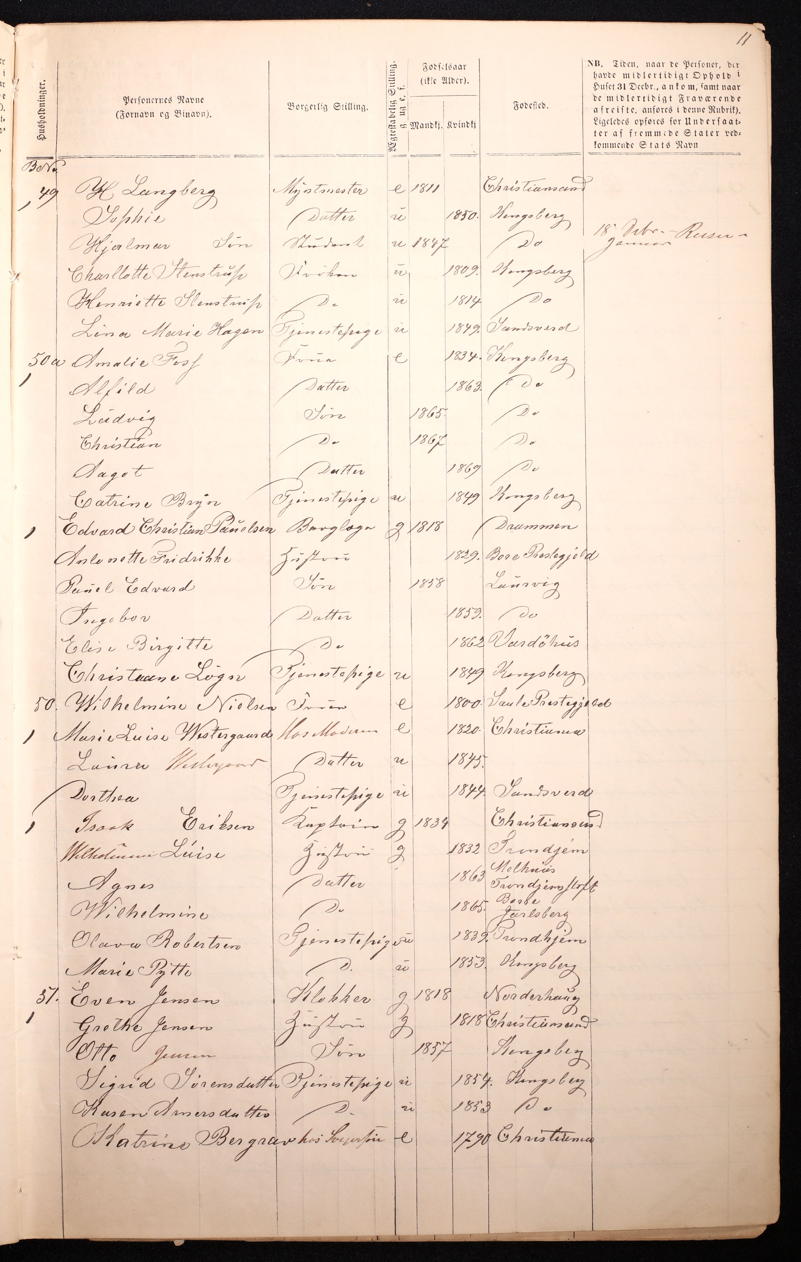 RA, 1870 census for 0604 Kongsberg, 1870, p. 13