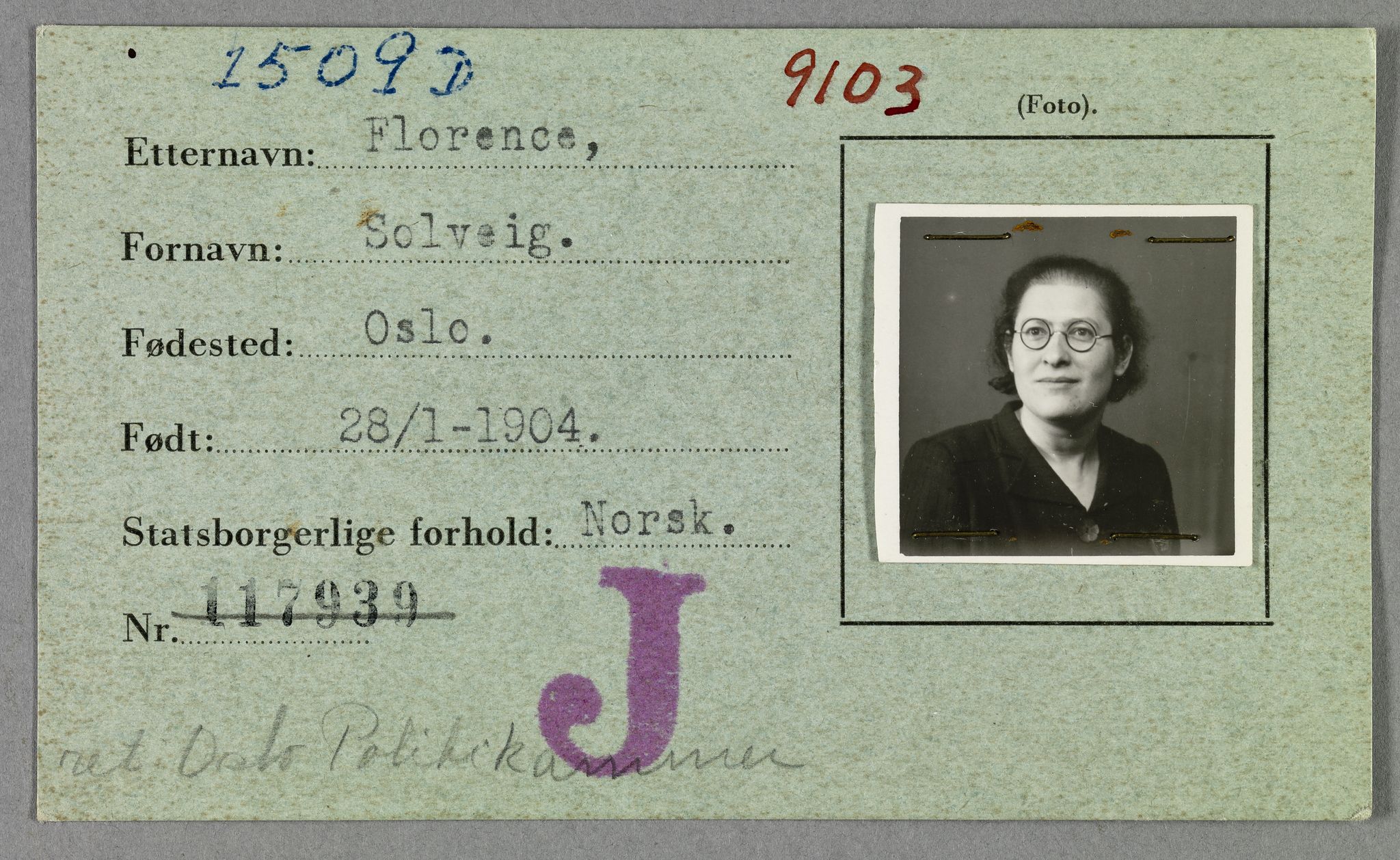 Sosialdepartementet, Våre Falne, RA/S-1708/E/Ee/L0021A: Fotografier av jøder på legitimasjonskort (1941-42), 1941-1942, p. 121