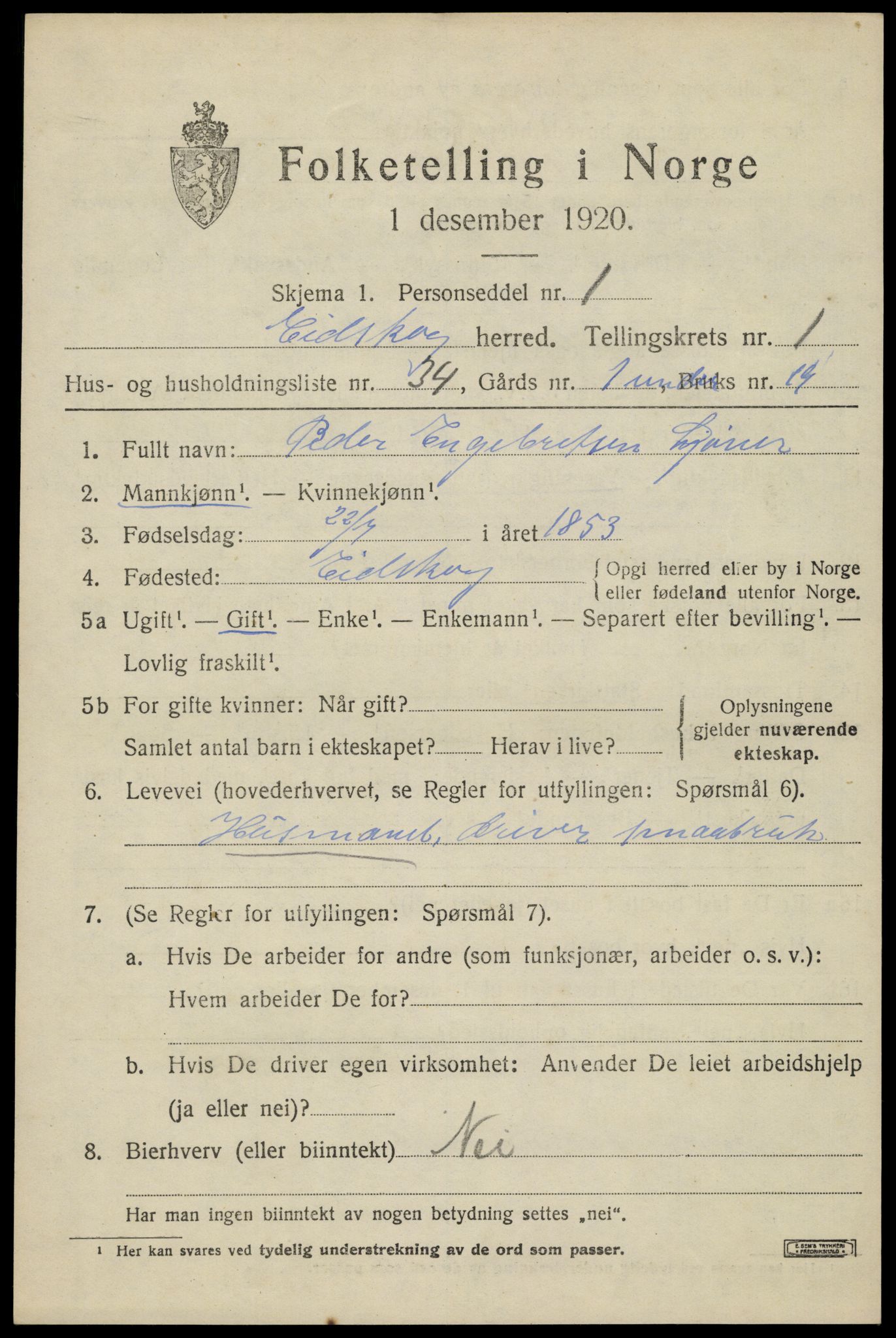 SAH, 1920 census for Eidskog, 1920, p. 2771