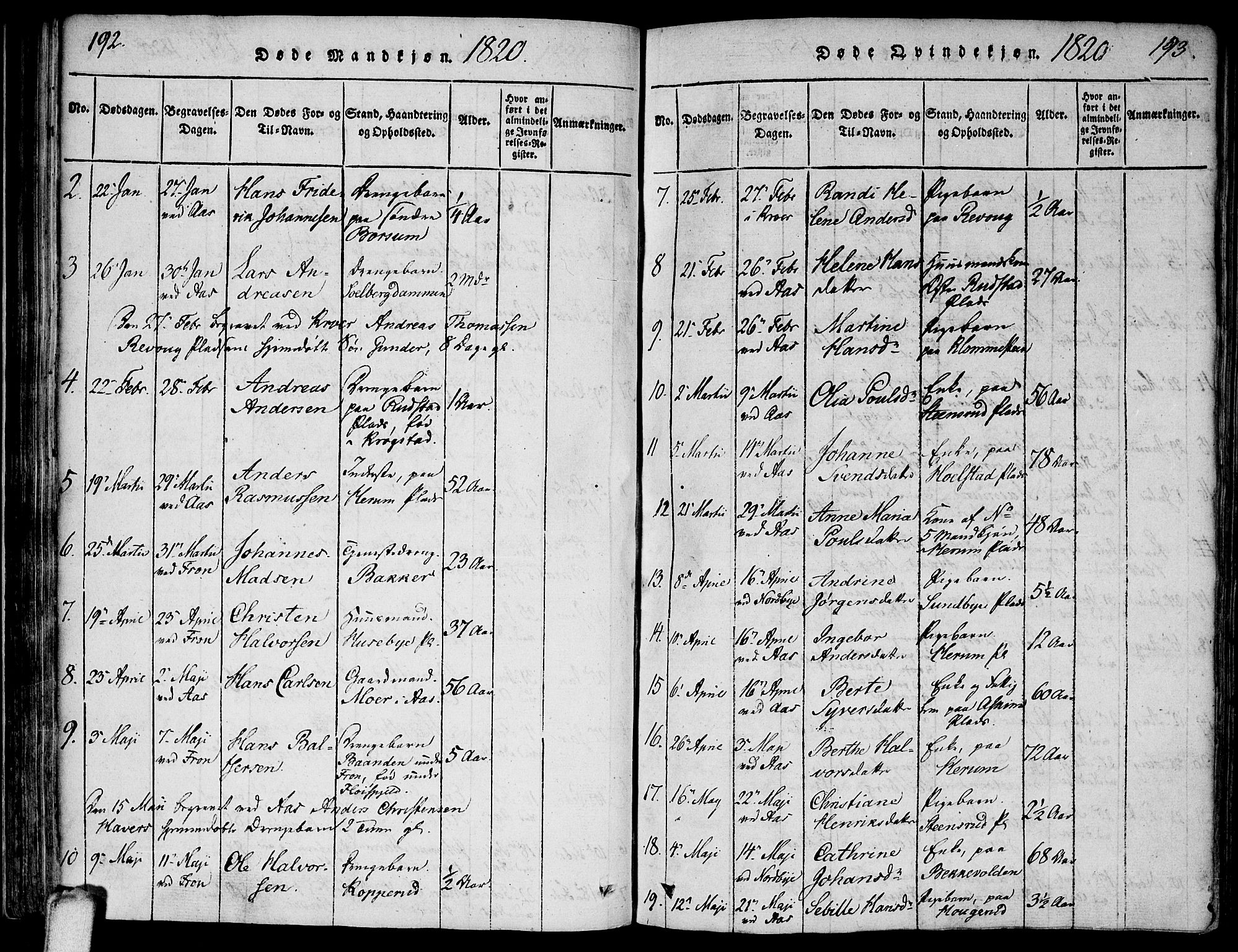 Ås prestekontor Kirkebøker, AV/SAO-A-10894/F/Fa/L0004: Parish register (official) no. I 4, 1818-1826, p. 192-193