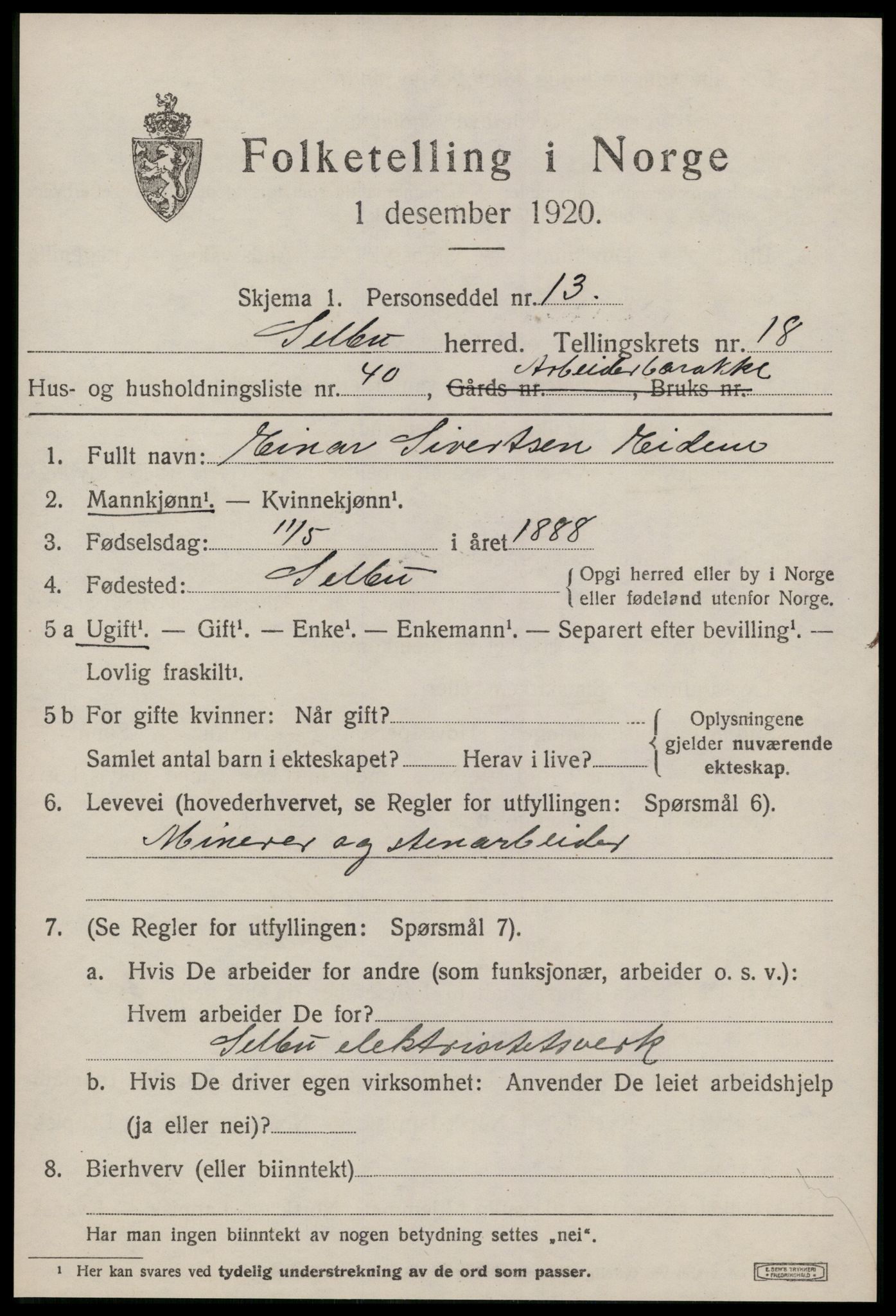 SAT, 1920 census for Selbu, 1920, p. 9866