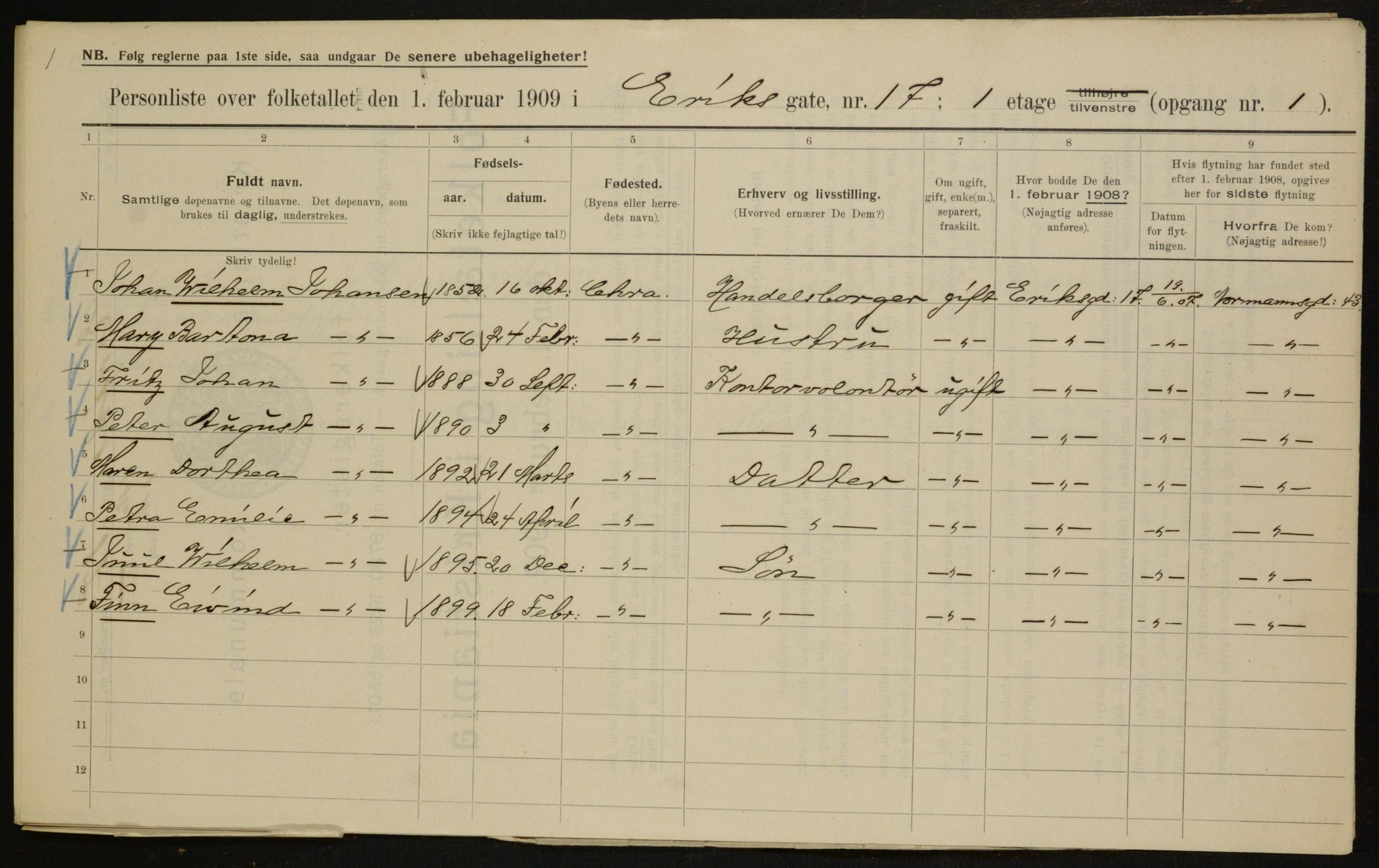 OBA, Municipal Census 1909 for Kristiania, 1909, p. 18161