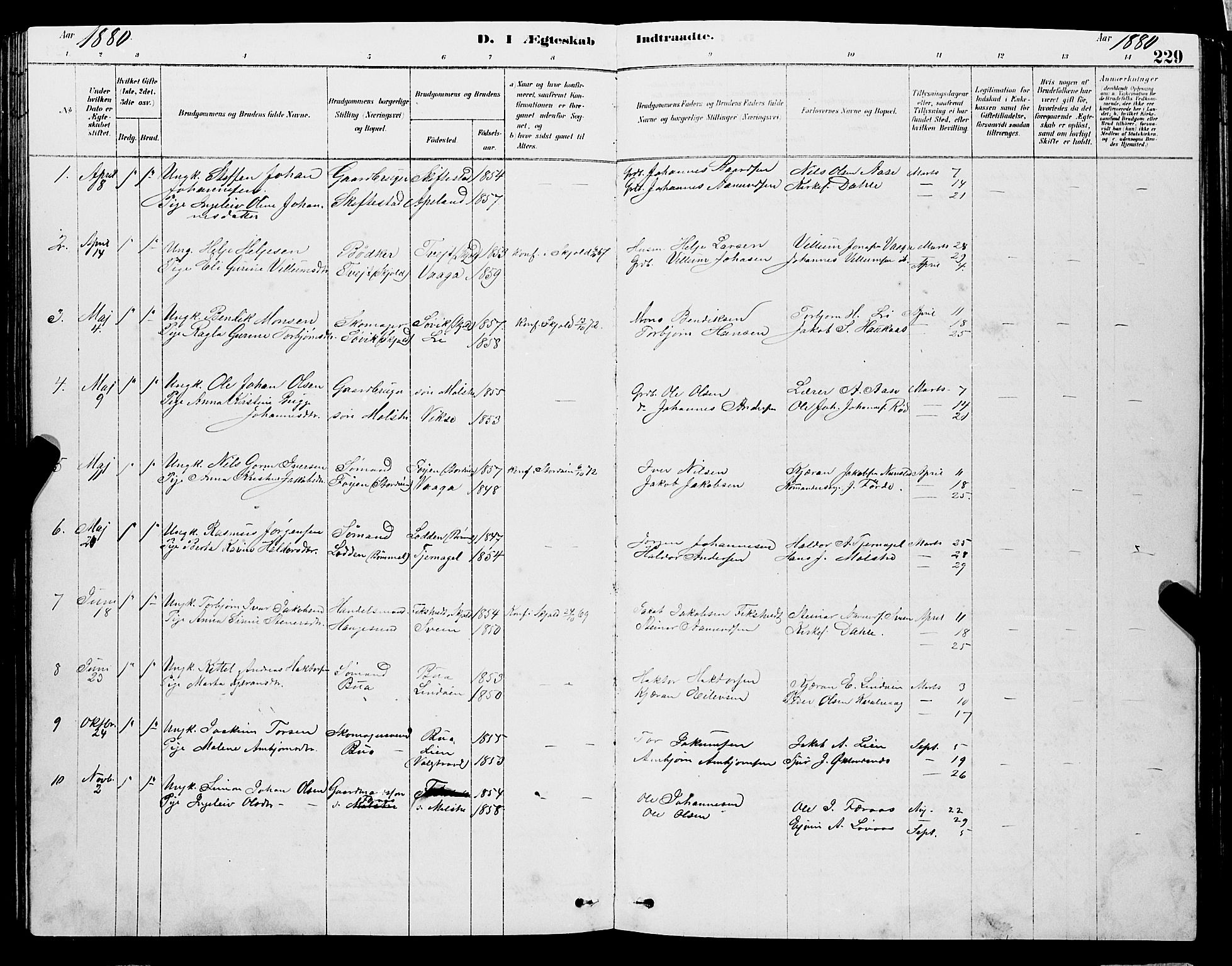 Sveio Sokneprestembete, AV/SAB-A-78501/H/Hab: Parish register (copy) no. A 3, 1878-1896, p. 229