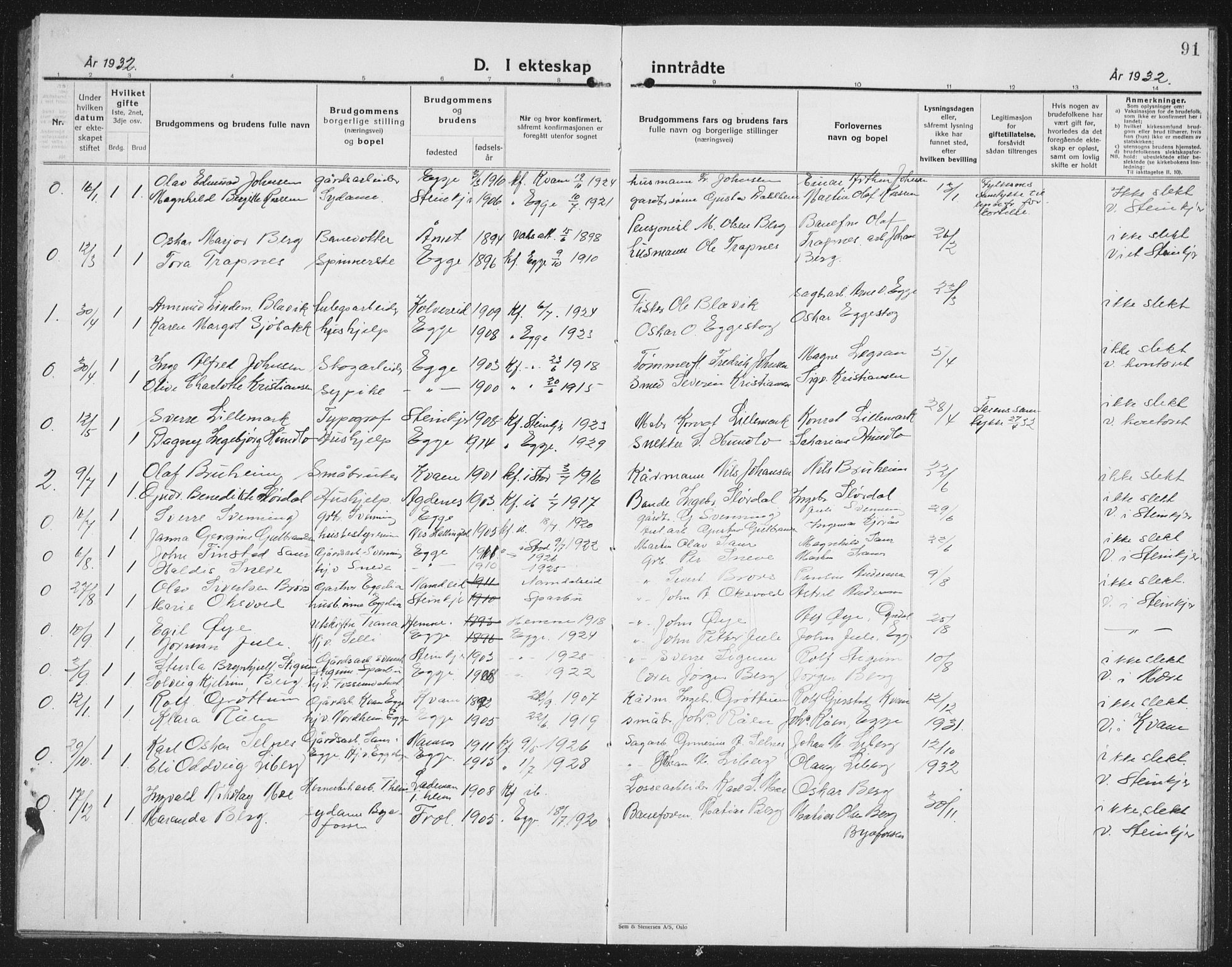 Ministerialprotokoller, klokkerbøker og fødselsregistre - Nord-Trøndelag, AV/SAT-A-1458/740/L0383: Parish register (copy) no. 740C04, 1927-1939, p. 91