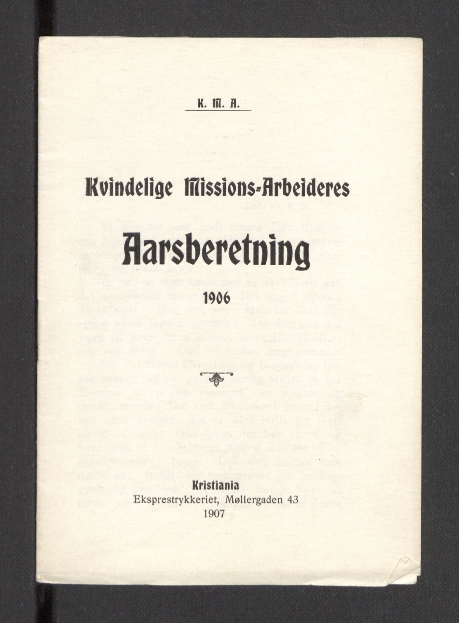 Kvinnelige Misjonsarbeidere, AV/RA-PA-0699/F/Fa/L0001/0007: -- / Årsmeldinger, trykte, 1906-1915