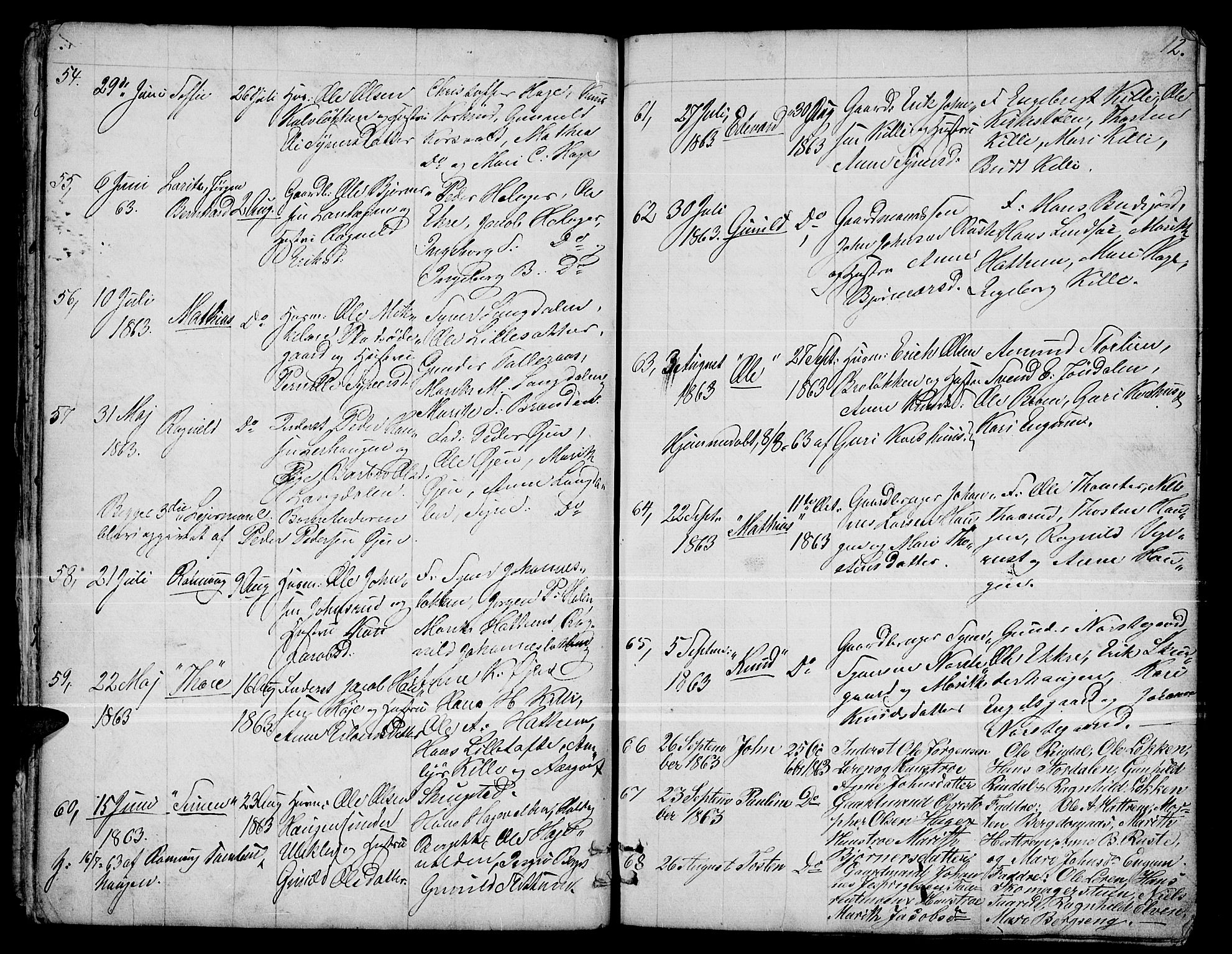 Dovre prestekontor, AV/SAH-PREST-066/H/Ha/Hab/L0001: Parish register (copy) no. 1, 1862-1880, p. 12