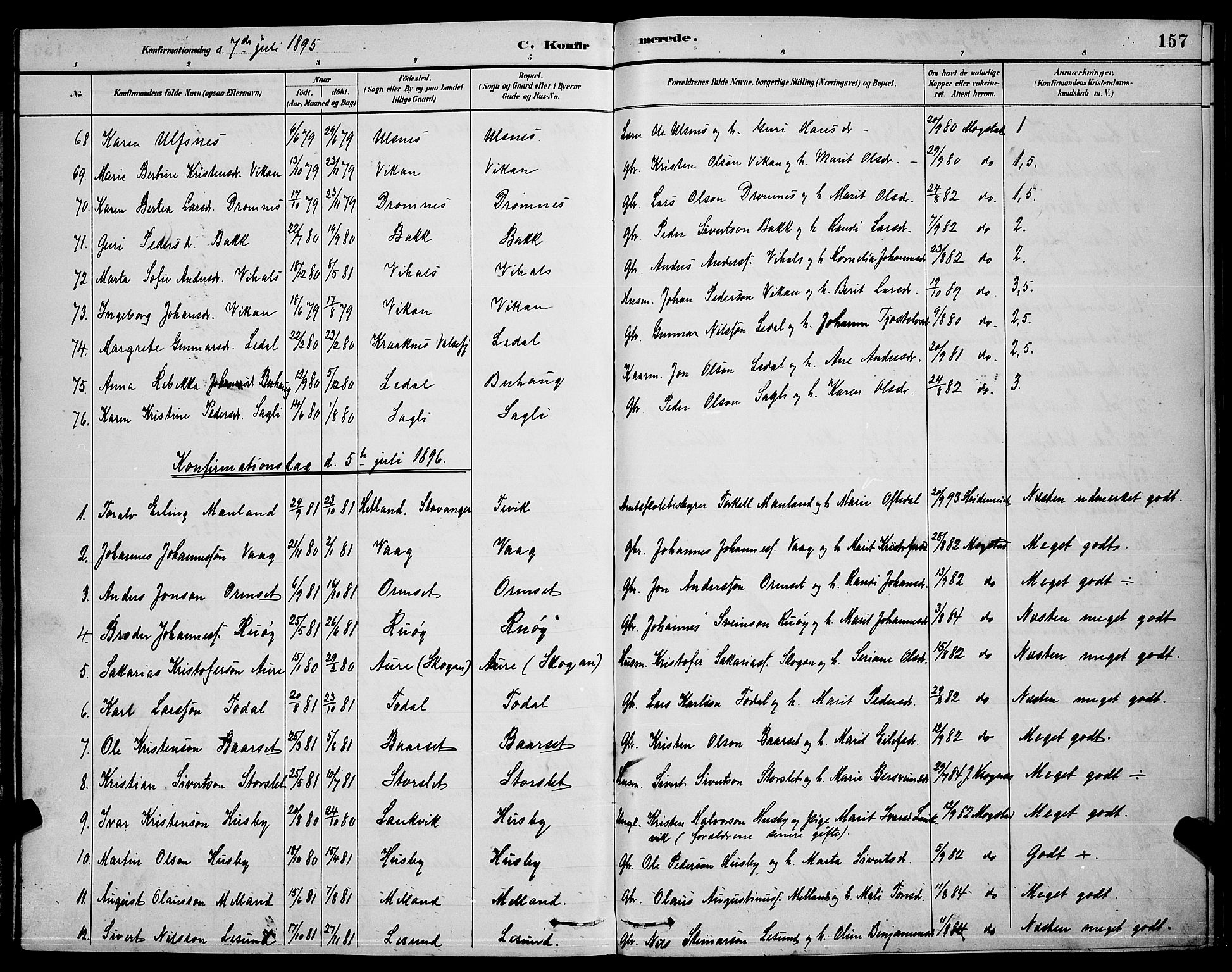 Ministerialprotokoller, klokkerbøker og fødselsregistre - Møre og Romsdal, SAT/A-1454/578/L0909: Parish register (copy) no. 578C02, 1882-1900, p. 157