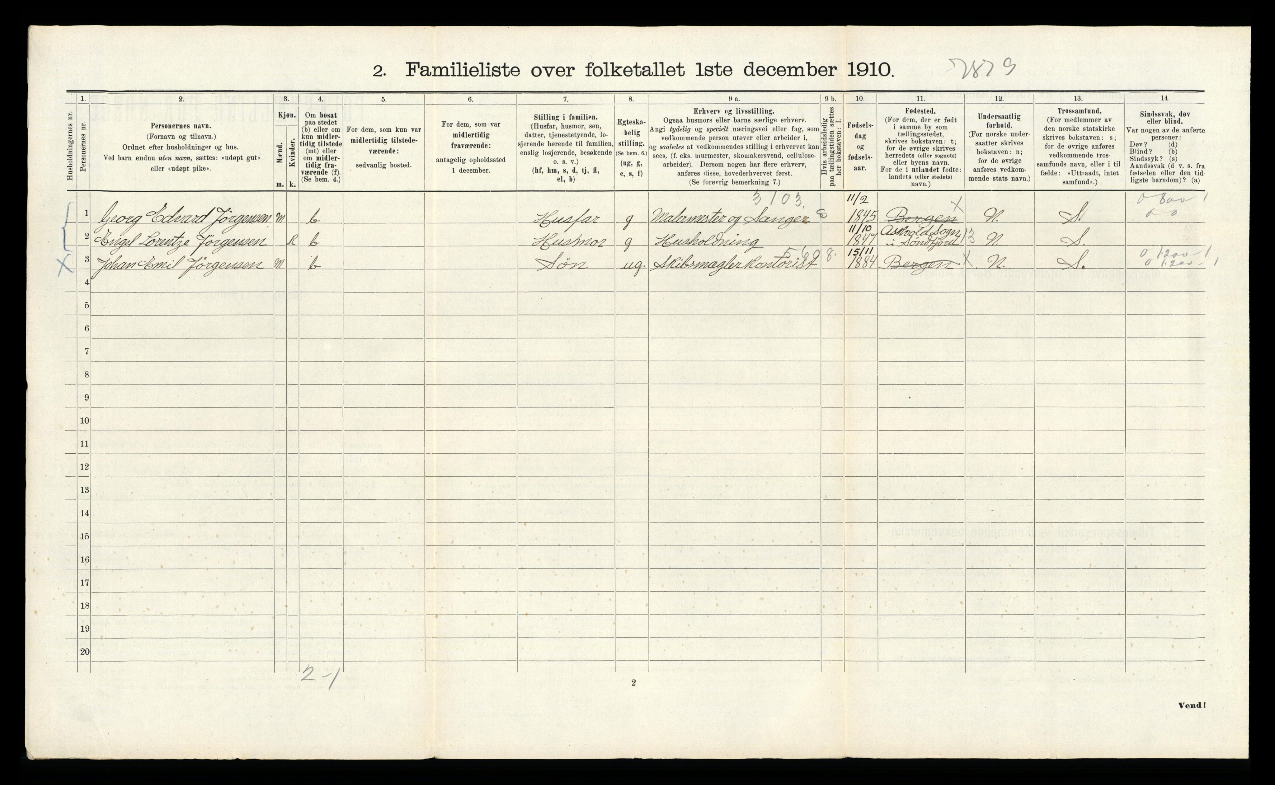 RA, 1910 census for Bergen, 1910, p. 36436