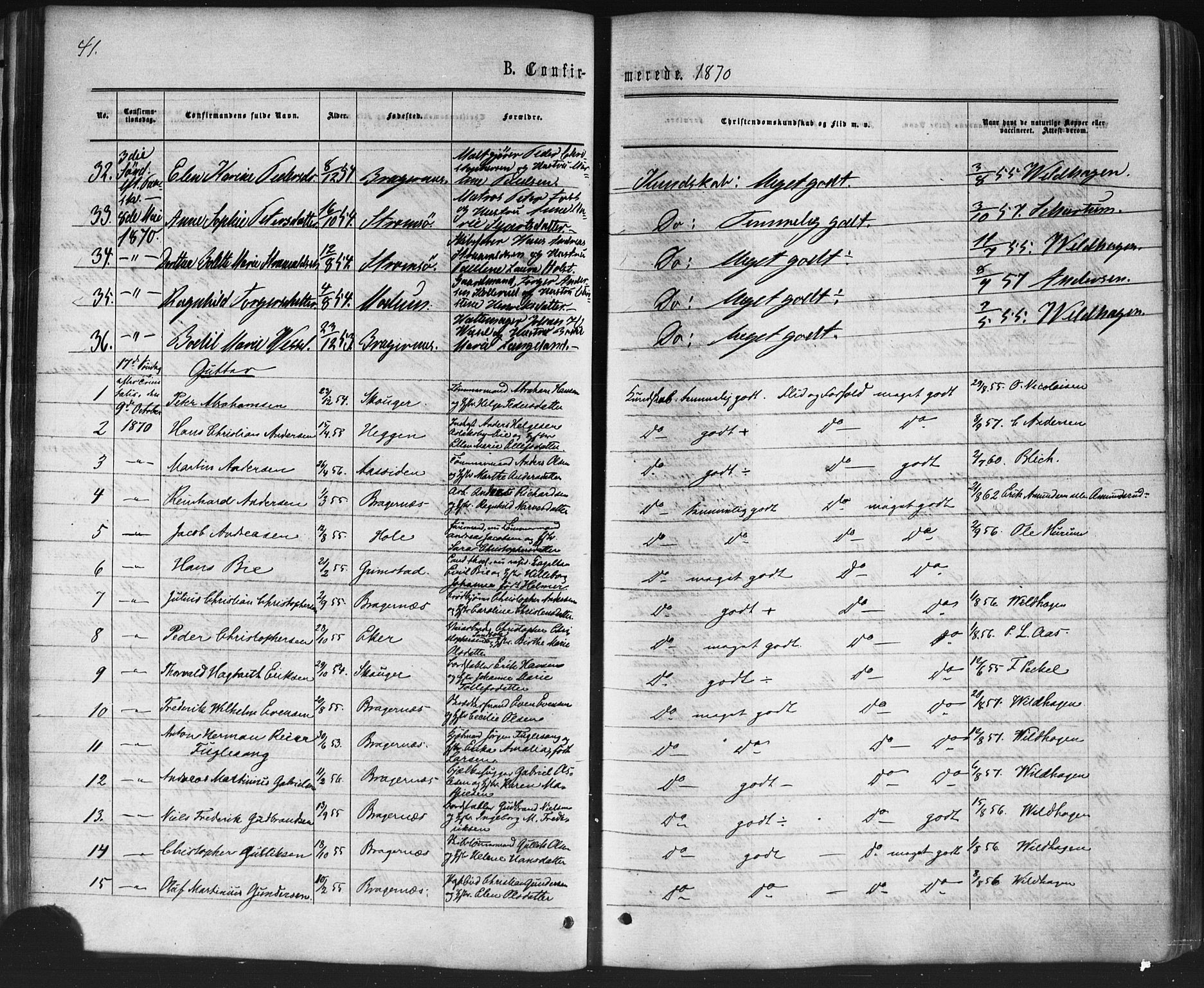 Bragernes kirkebøker, SAKO/A-6/F/Fc/L0003: Parish register (official) no. III 3, 1865-1874, p. 41