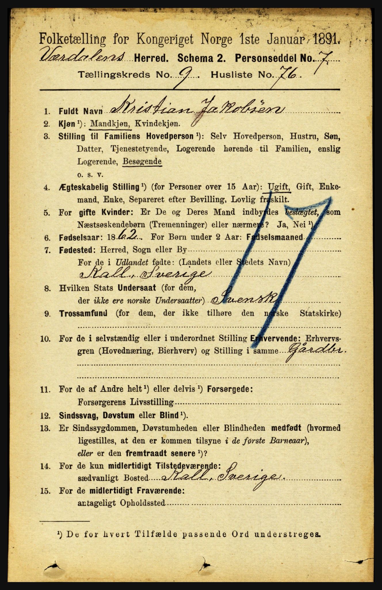 RA, 1891 census for 1721 Verdal, 1891, p. 5496