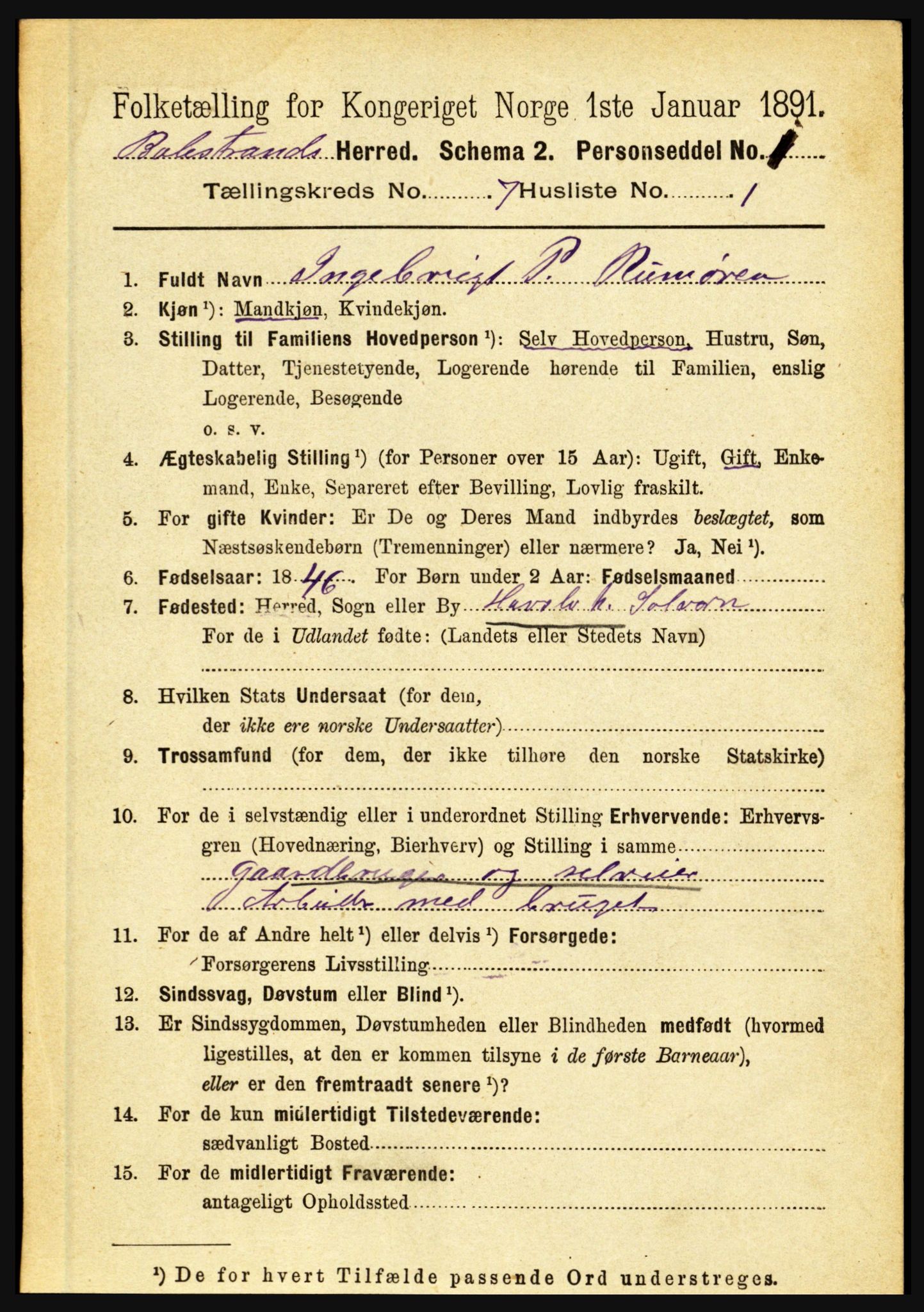 RA, 1891 census for 1418 Balestrand, 1891, p. 1509