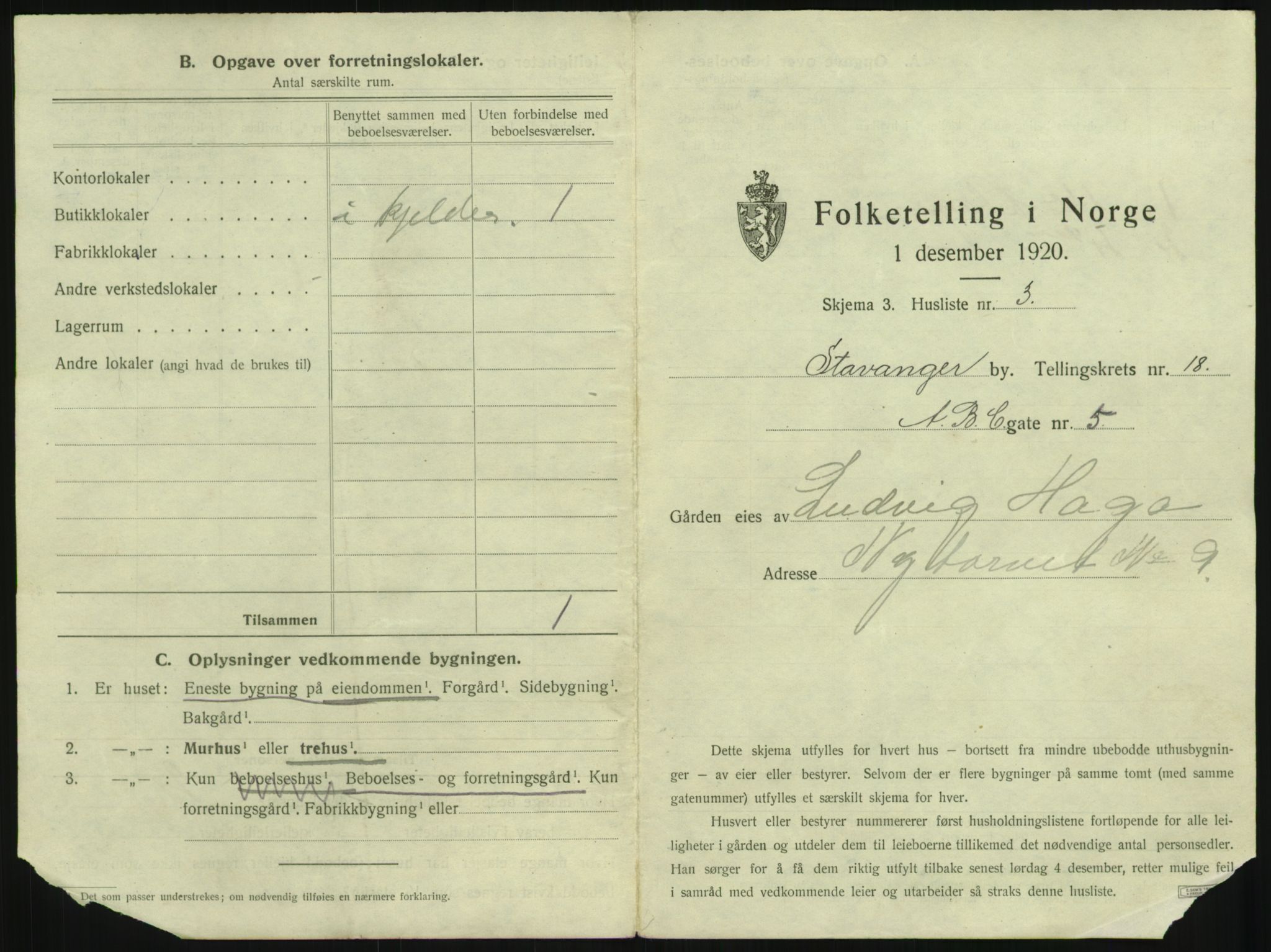 SAST, 1920 census for Stavanger, 1920, p. 172