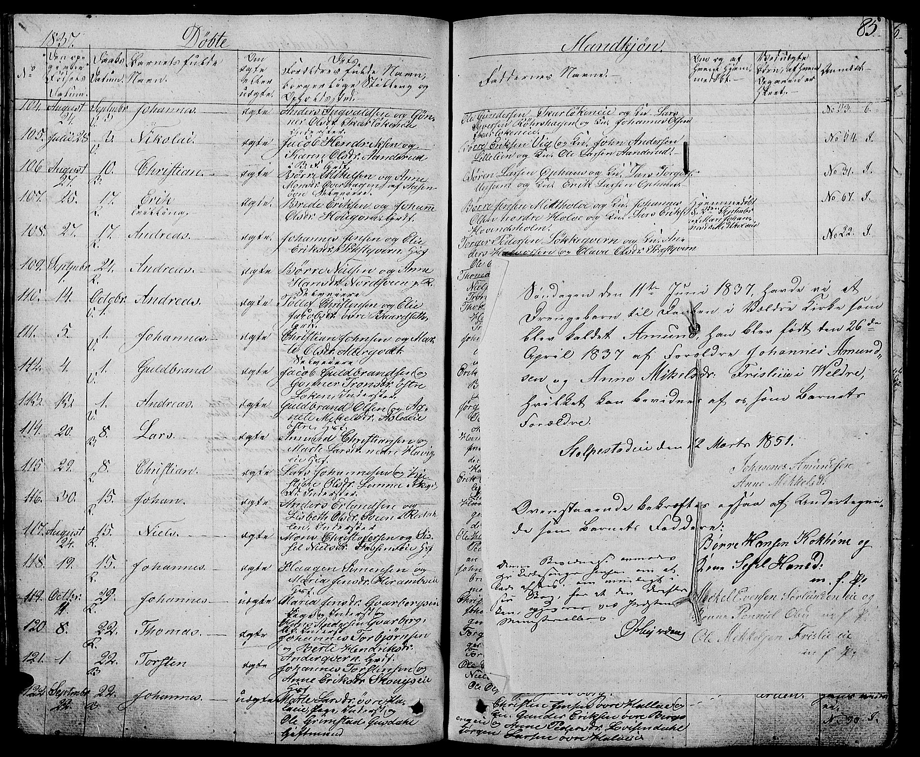 Ringsaker prestekontor, AV/SAH-PREST-014/L/La/L0004: Parish register (copy) no. 4, 1827-1838, p. 85