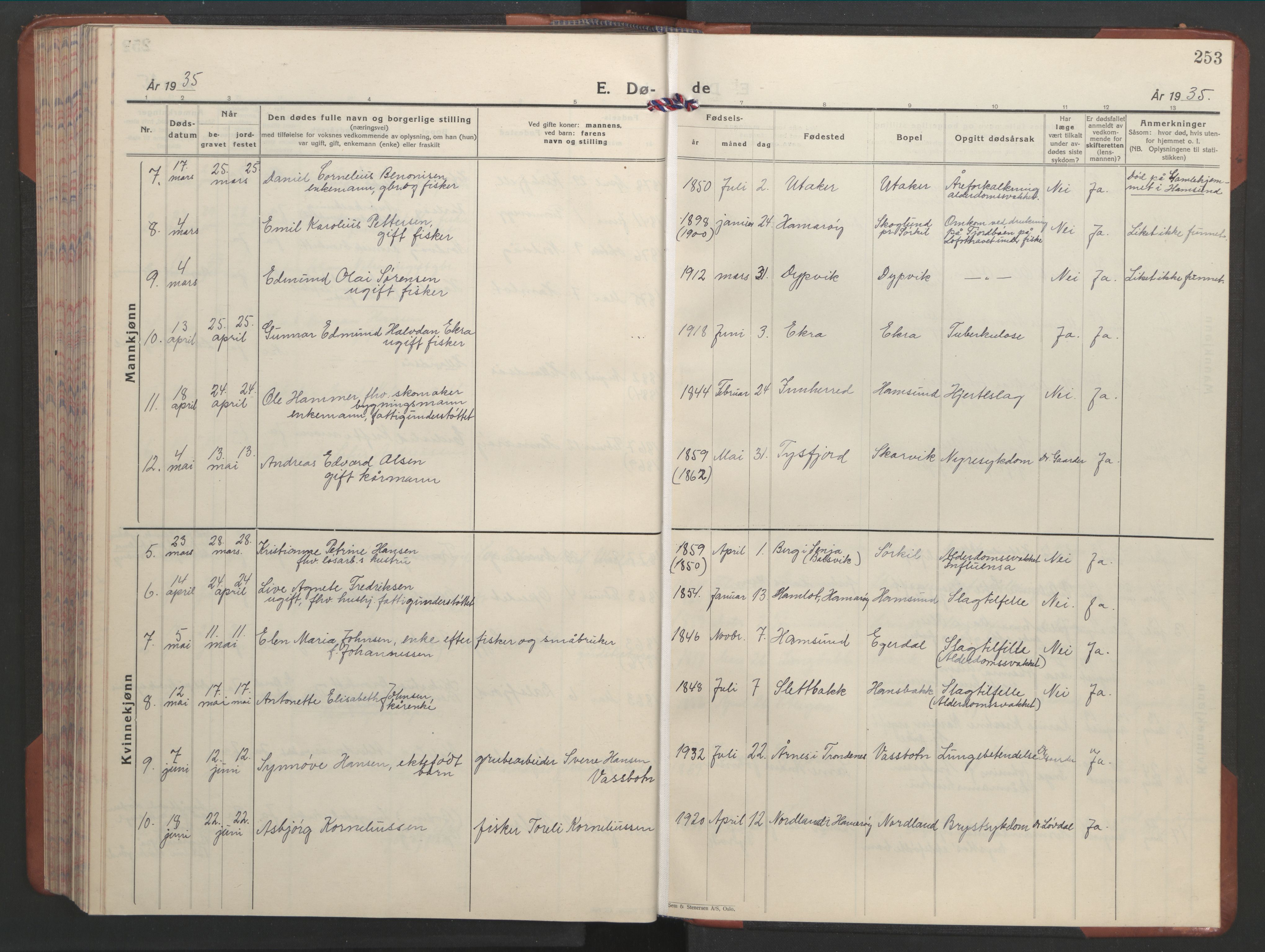 Ministerialprotokoller, klokkerbøker og fødselsregistre - Nordland, AV/SAT-A-1459/859/L0862: Parish register (copy) no. 859C08, 1925-1936, p. 253