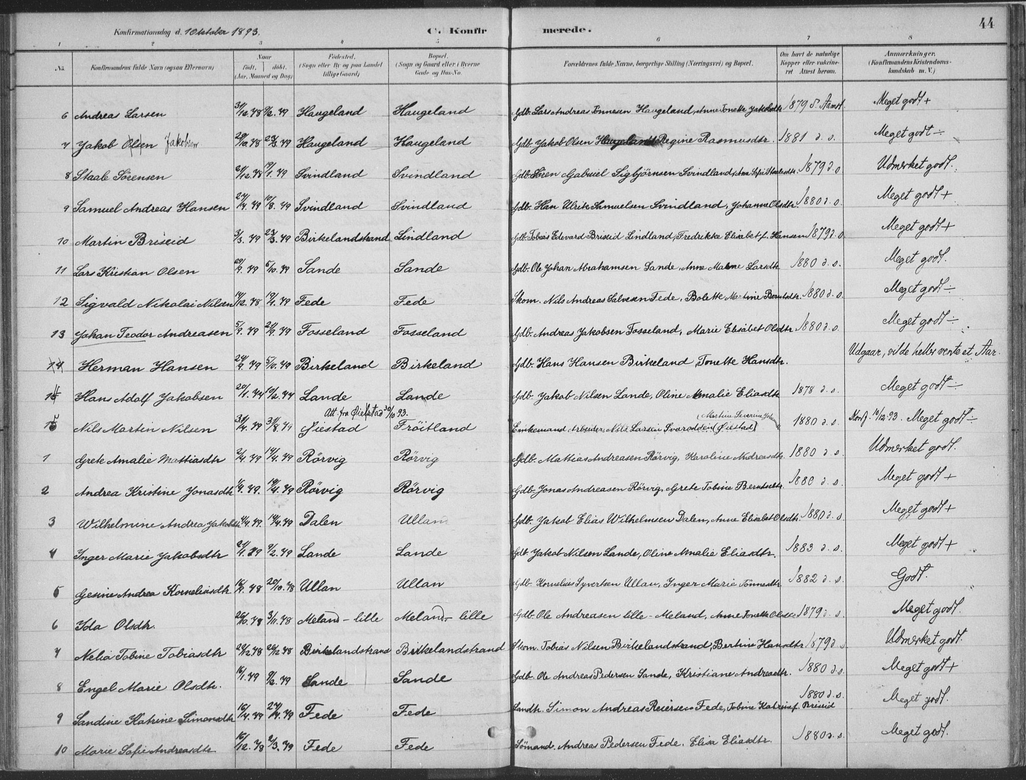 Kvinesdal sokneprestkontor, AV/SAK-1111-0026/F/Fa/Faa/L0004: Parish register (official) no. A 4, 1882-1897, p. 44