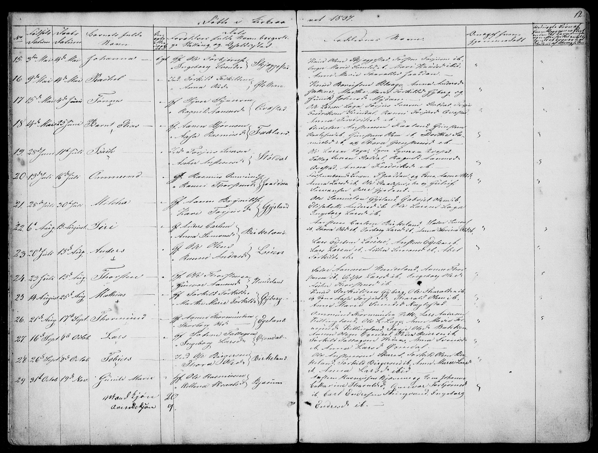 Hægebostad sokneprestkontor, AV/SAK-1111-0024/F/Fa/Faa/L0004: Parish register (official) no. A 4, 1834-1864, p. 12