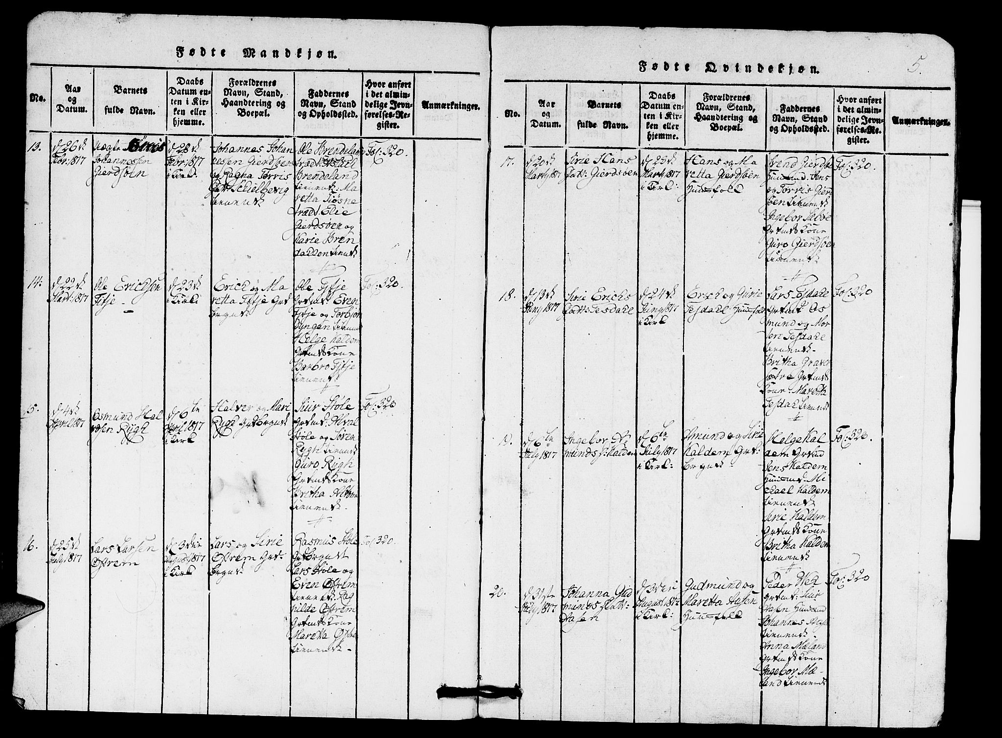 Etne sokneprestembete, SAB/A-75001/H/Hab: Parish register (copy) no. A 1, 1815-1849, p. 5