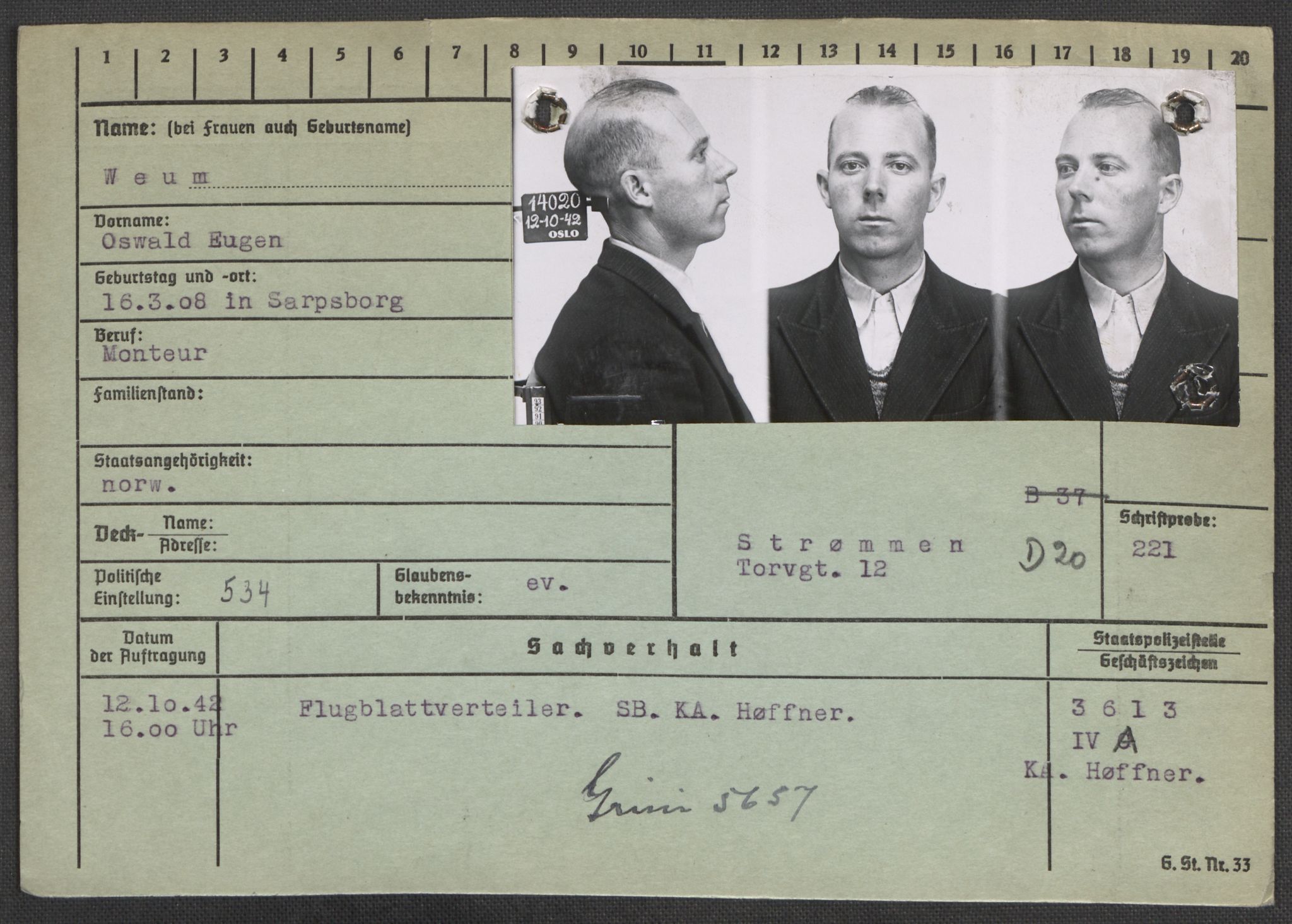 Befehlshaber der Sicherheitspolizei und des SD, AV/RA-RAFA-5969/E/Ea/Eaa/L0010: Register over norske fanger i Møllergata 19: Sø-Å, 1940-1945, p. 968