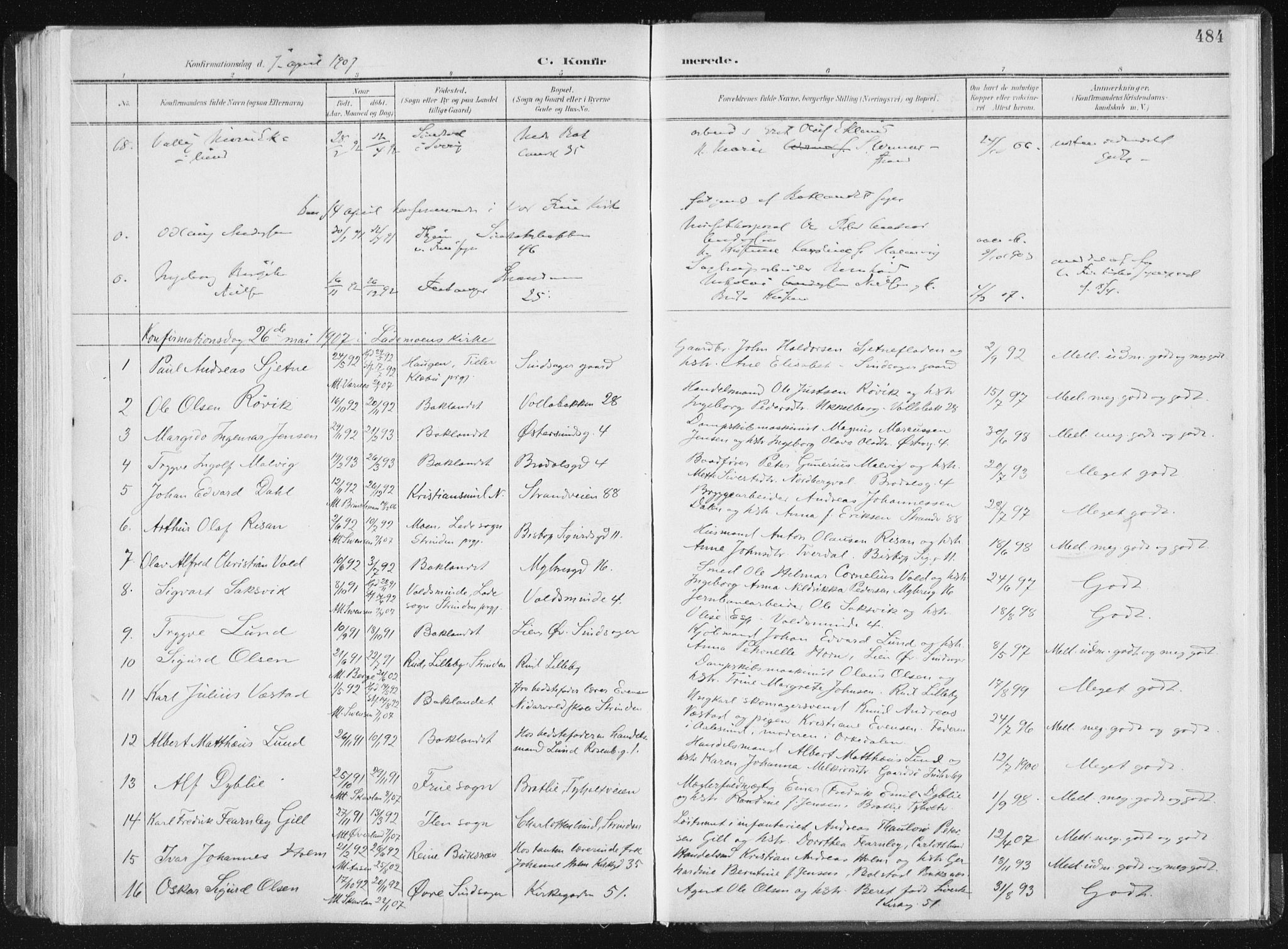 Ministerialprotokoller, klokkerbøker og fødselsregistre - Sør-Trøndelag, AV/SAT-A-1456/604/L0200: Parish register (official) no. 604A20II, 1901-1908, p. 484