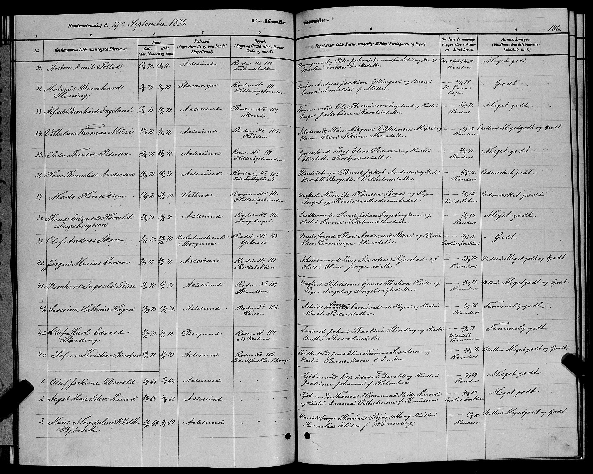 Ministerialprotokoller, klokkerbøker og fødselsregistre - Møre og Romsdal, AV/SAT-A-1454/529/L0466: Parish register (copy) no. 529C03, 1878-1888, p. 186