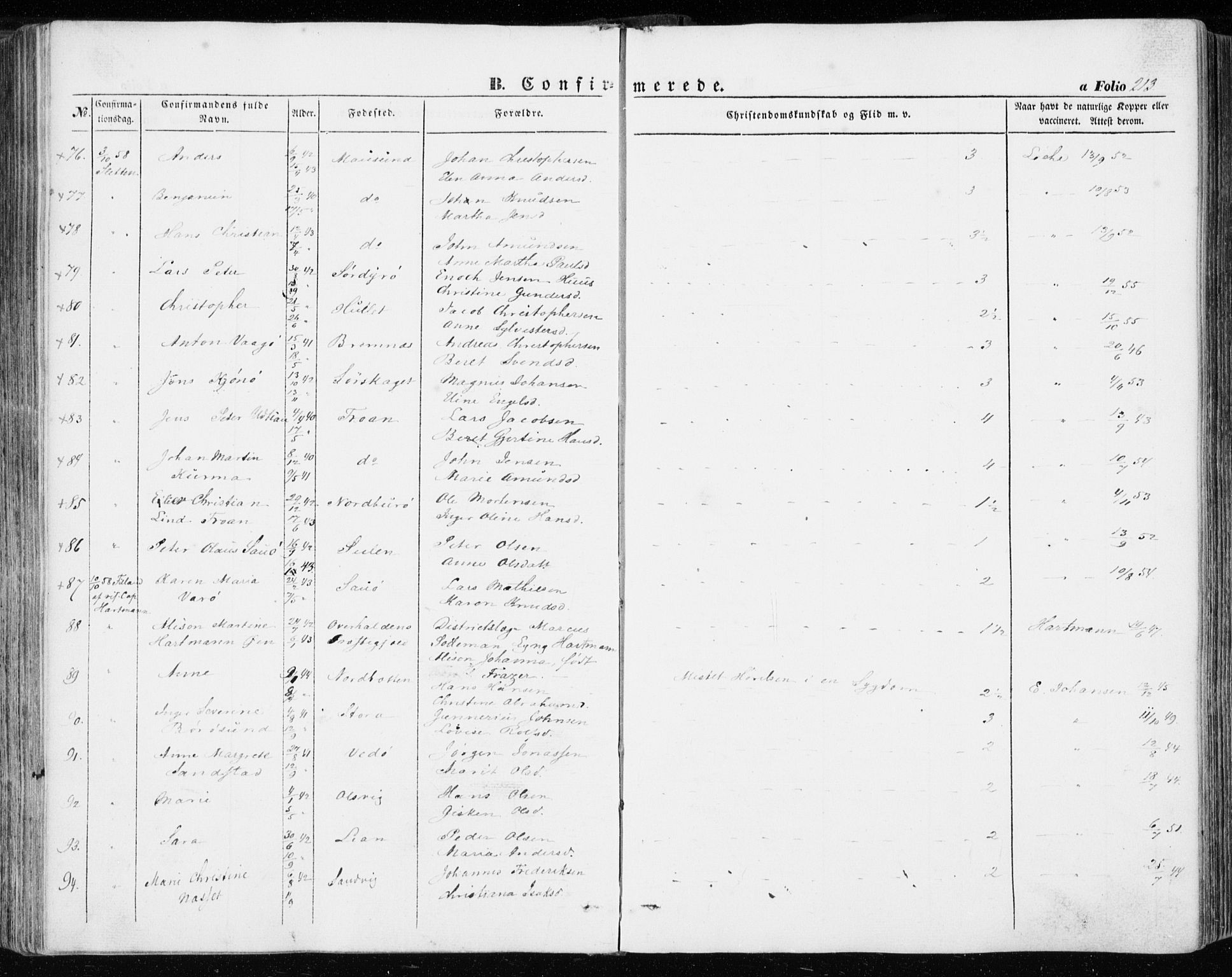 Ministerialprotokoller, klokkerbøker og fødselsregistre - Sør-Trøndelag, AV/SAT-A-1456/634/L0530: Parish register (official) no. 634A06, 1852-1860, p. 213