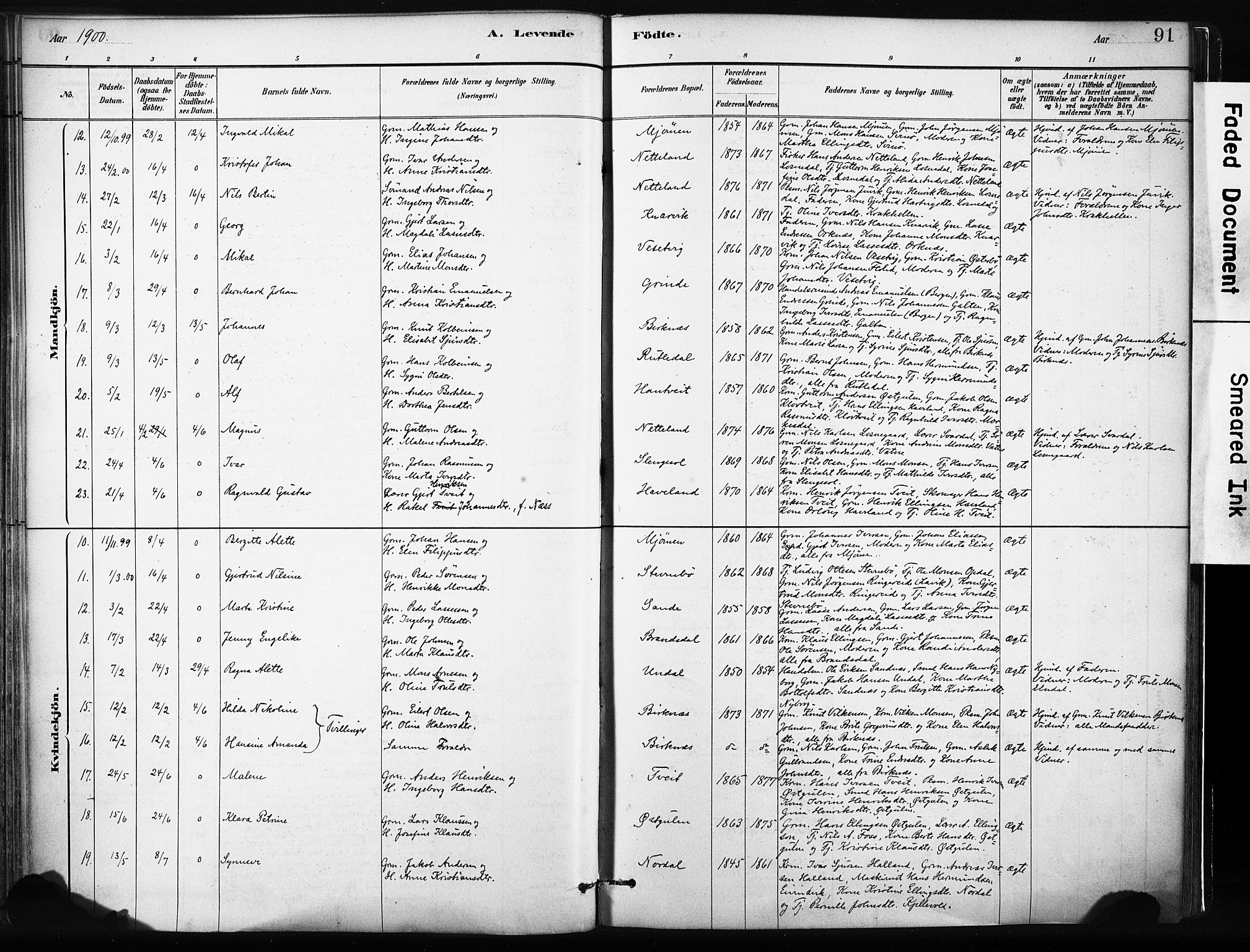 Gulen sokneprestembete, AV/SAB-A-80201/H/Haa/Haab/L0001: Parish register (official) no. B 1, 1881-1905, p. 91