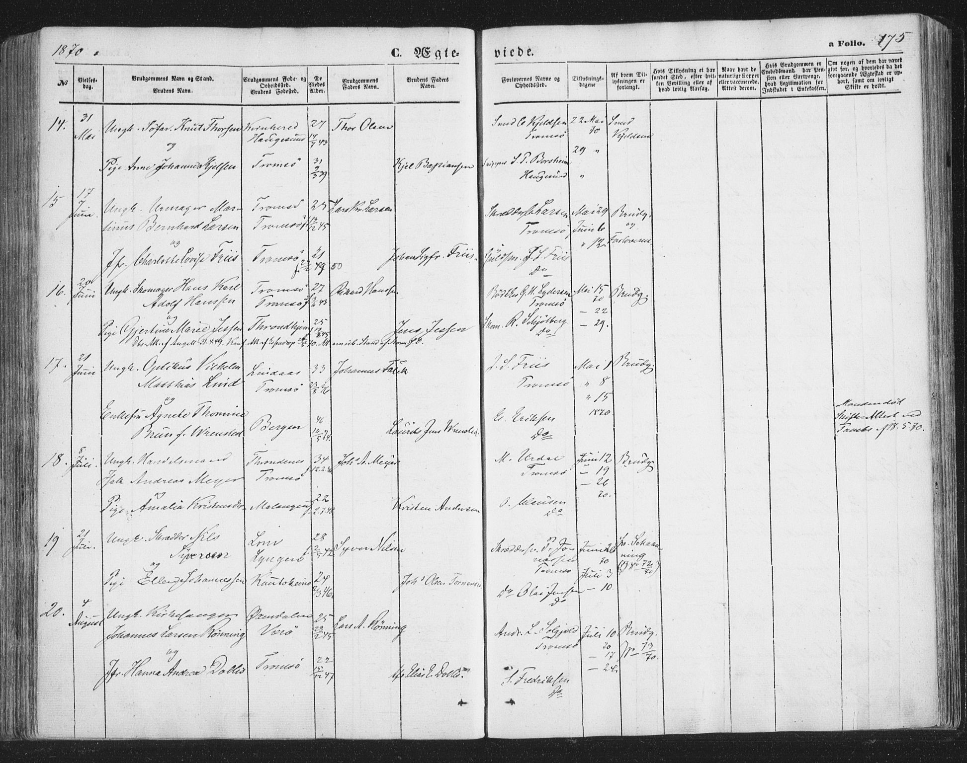 Tromsø sokneprestkontor/stiftsprosti/domprosti, SATØ/S-1343/G/Ga/L0012kirke: Parish register (official) no. 12, 1865-1871, p. 175