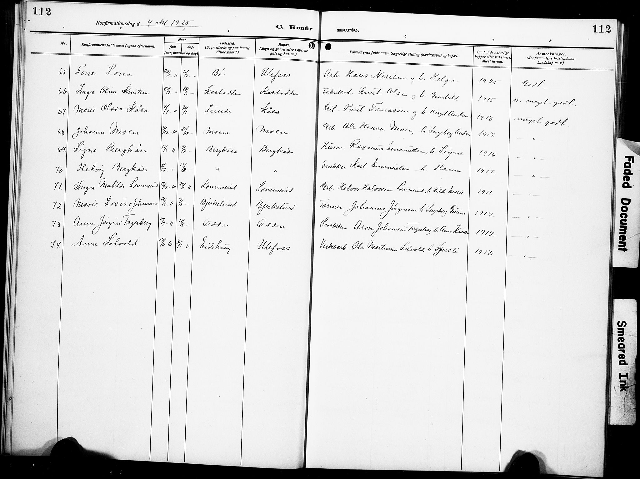 Holla kirkebøker, SAKO/A-272/G/Ga/L0006: Parish register (copy) no. I 6, 1917-1928, p. 112