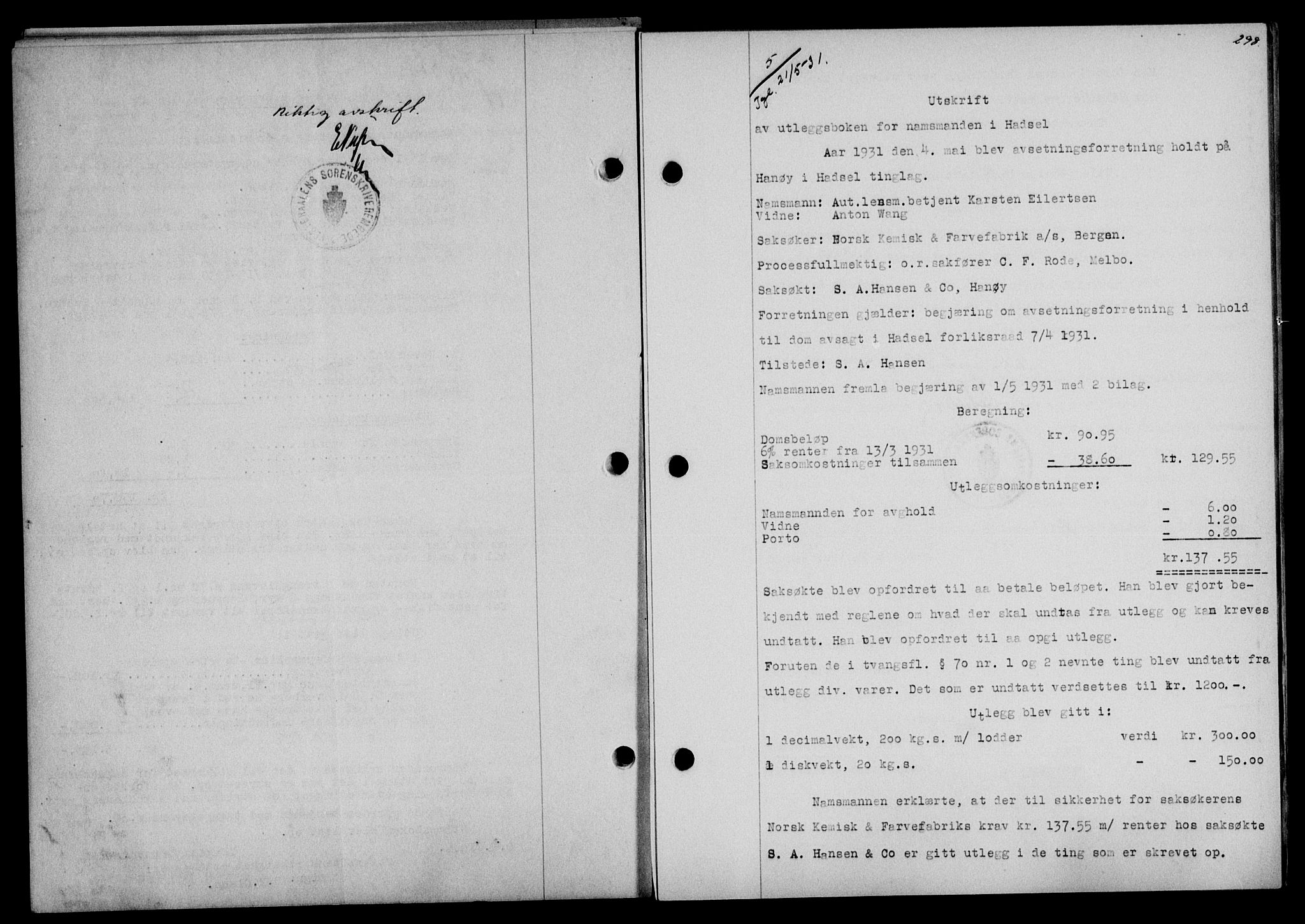 Vesterålen sorenskriveri, SAT/A-4180/1/2/2Ca/L0053: Mortgage book no. 46, 1931-1931, Deed date: 21.05.1931