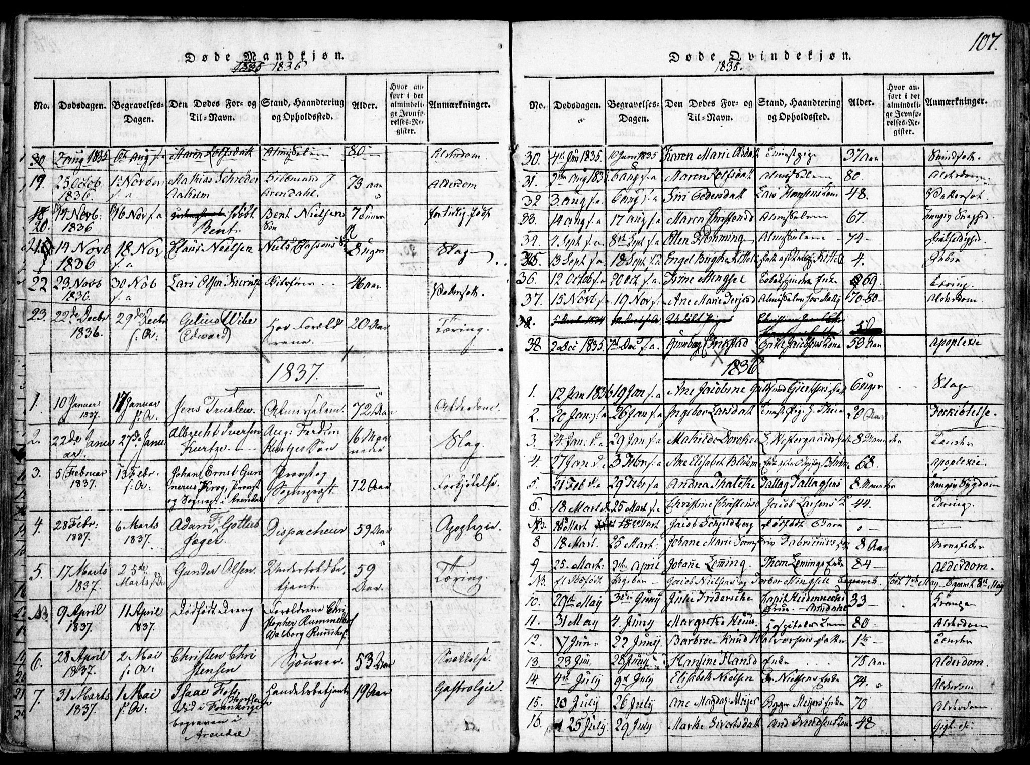Arendal sokneprestkontor, Trefoldighet, SAK/1111-0040/F/Fa/L0004: Parish register (official) no. A 4, 1816-1839, p. 107