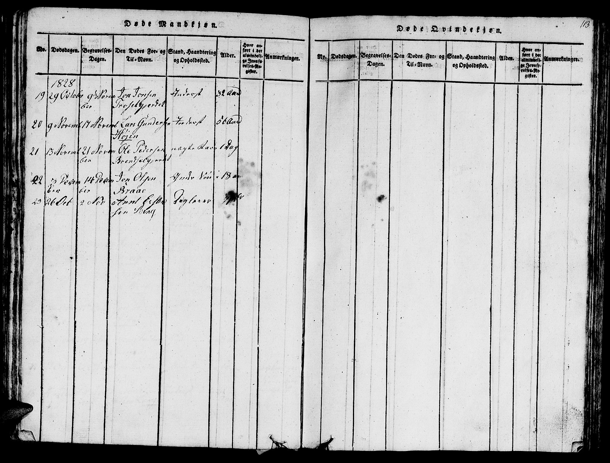 Ministerialprotokoller, klokkerbøker og fødselsregistre - Sør-Trøndelag, AV/SAT-A-1456/612/L0385: Parish register (copy) no. 612C01, 1816-1845, p. 113