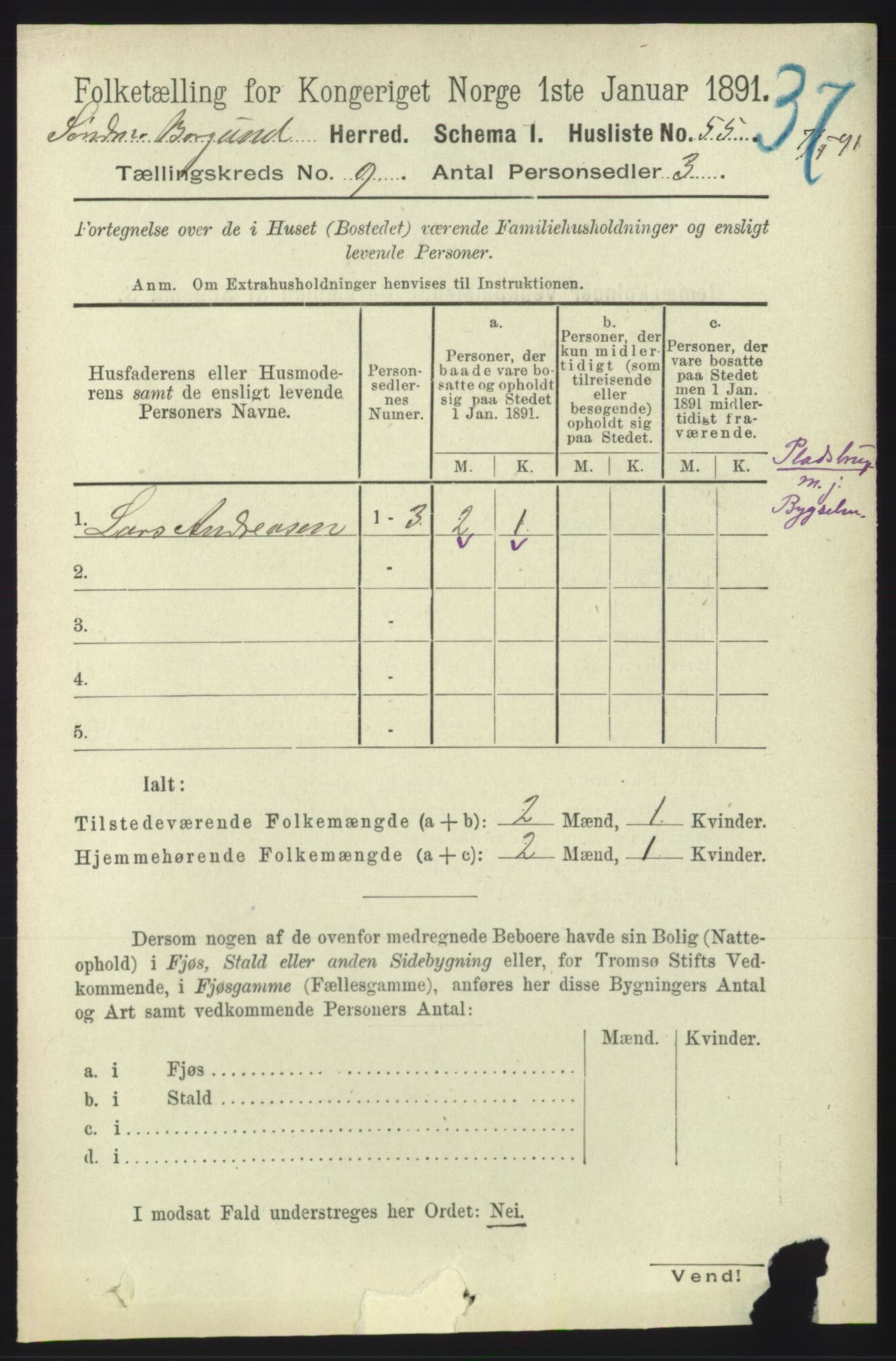 RA, 1891 census for 1531 Borgund, 1891, p. 2269