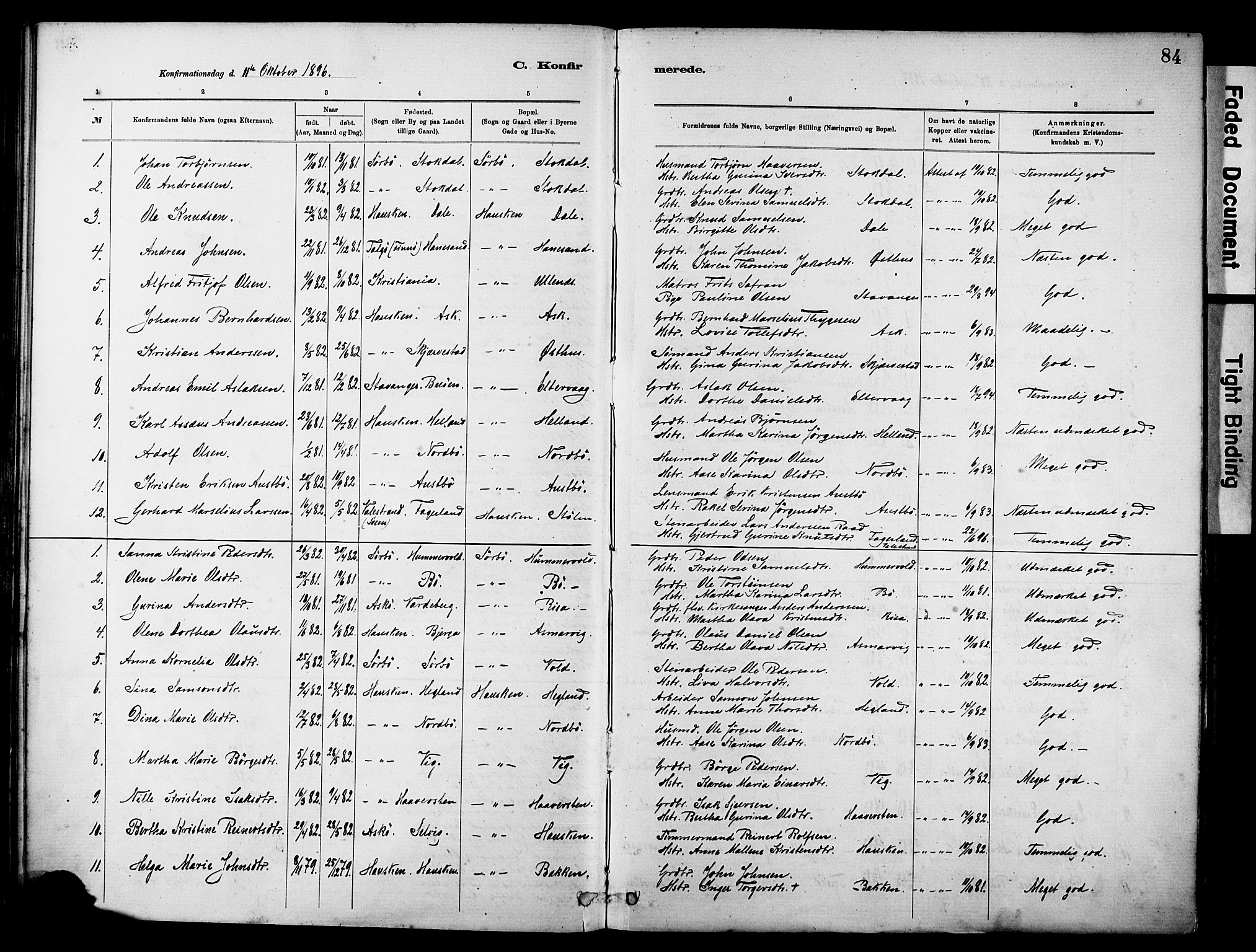 Rennesøy sokneprestkontor, SAST/A -101827/H/Ha/Haa/L0012: Parish register (official) no. A 13, 1885-1917, p. 84