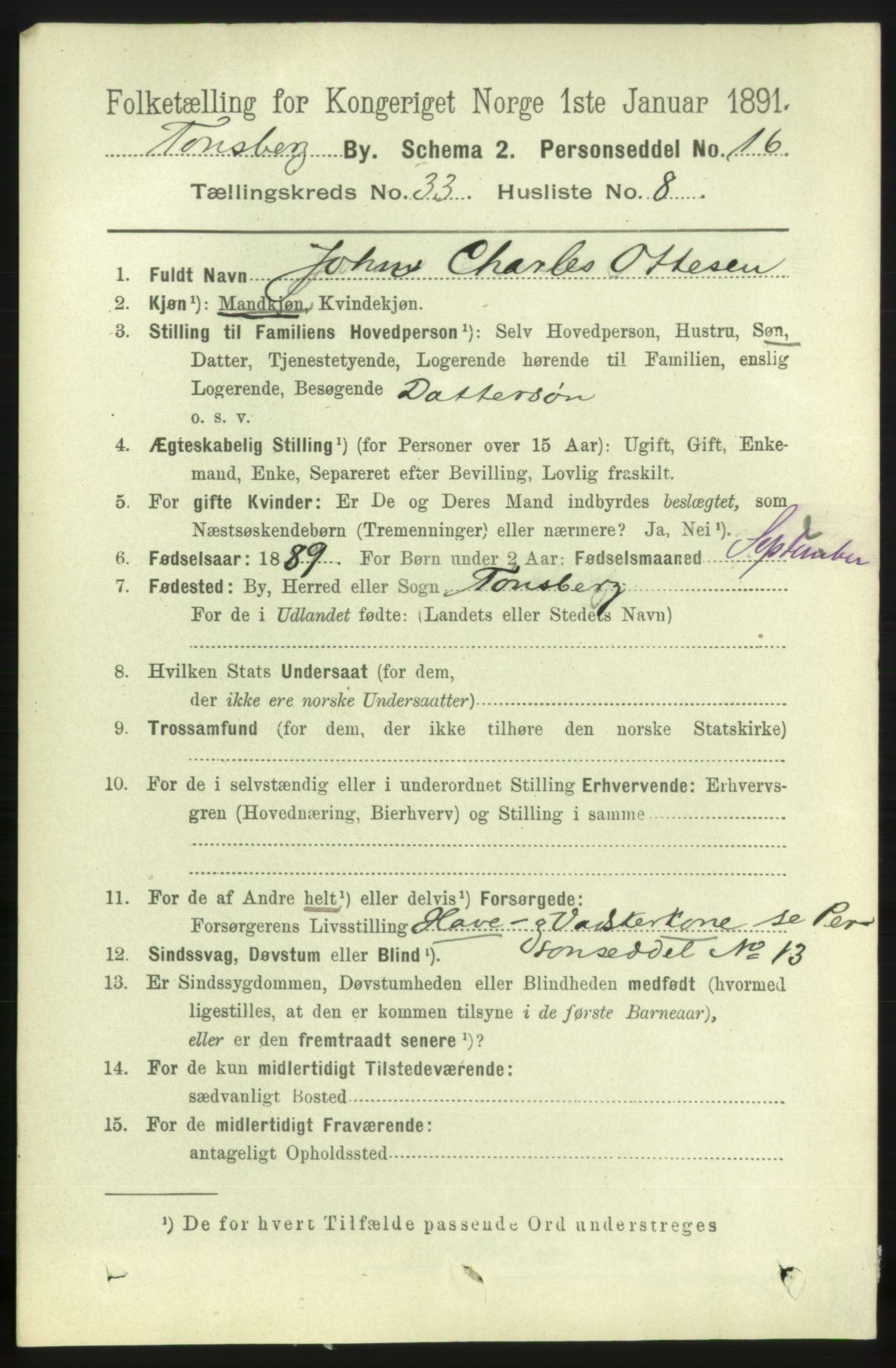 RA, 1891 census for 0705 Tønsberg, 1891, p. 7658