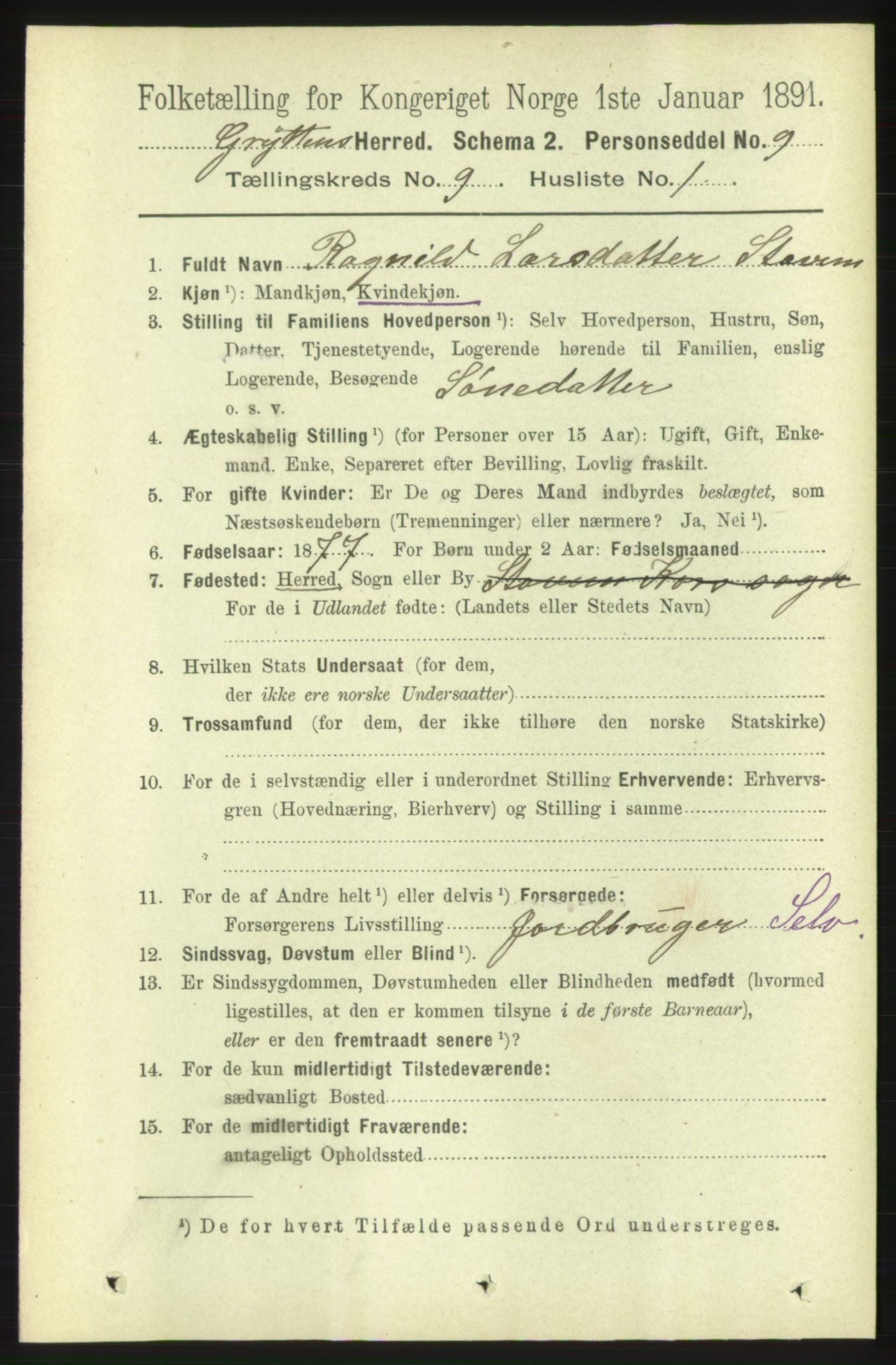 RA, 1891 census for 1539 Grytten, 1891, p. 3370