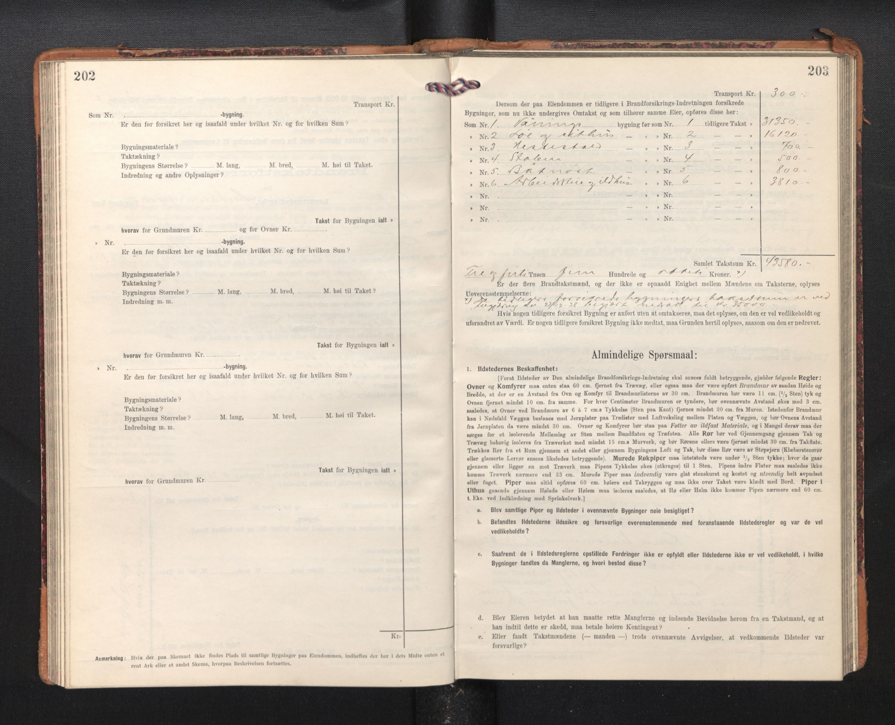 Lensmannen i Kvam, AV/SAB-A-33201/0012/L0006: Branntakstprotokoll, skjematakst, 1913-1955, p. 202-203