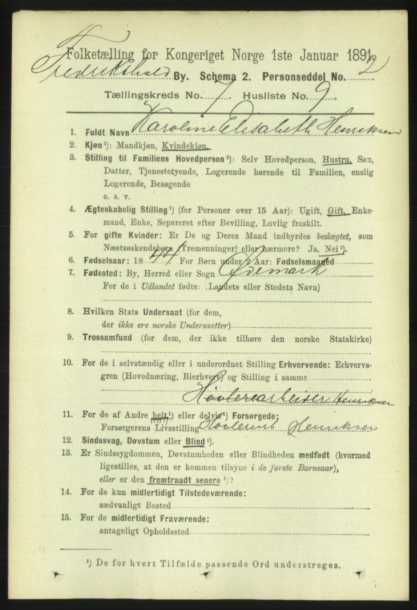 RA, 1891 census for 0101 Fredrikshald, 1891, p. 5097