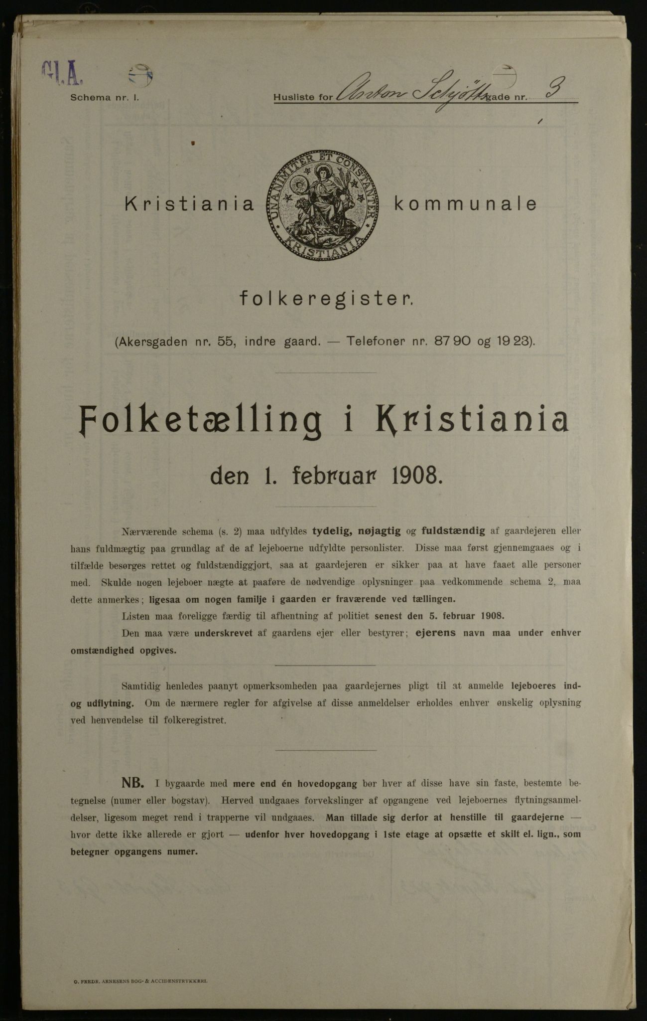 OBA, Municipal Census 1908 for Kristiania, 1908, p. 1533