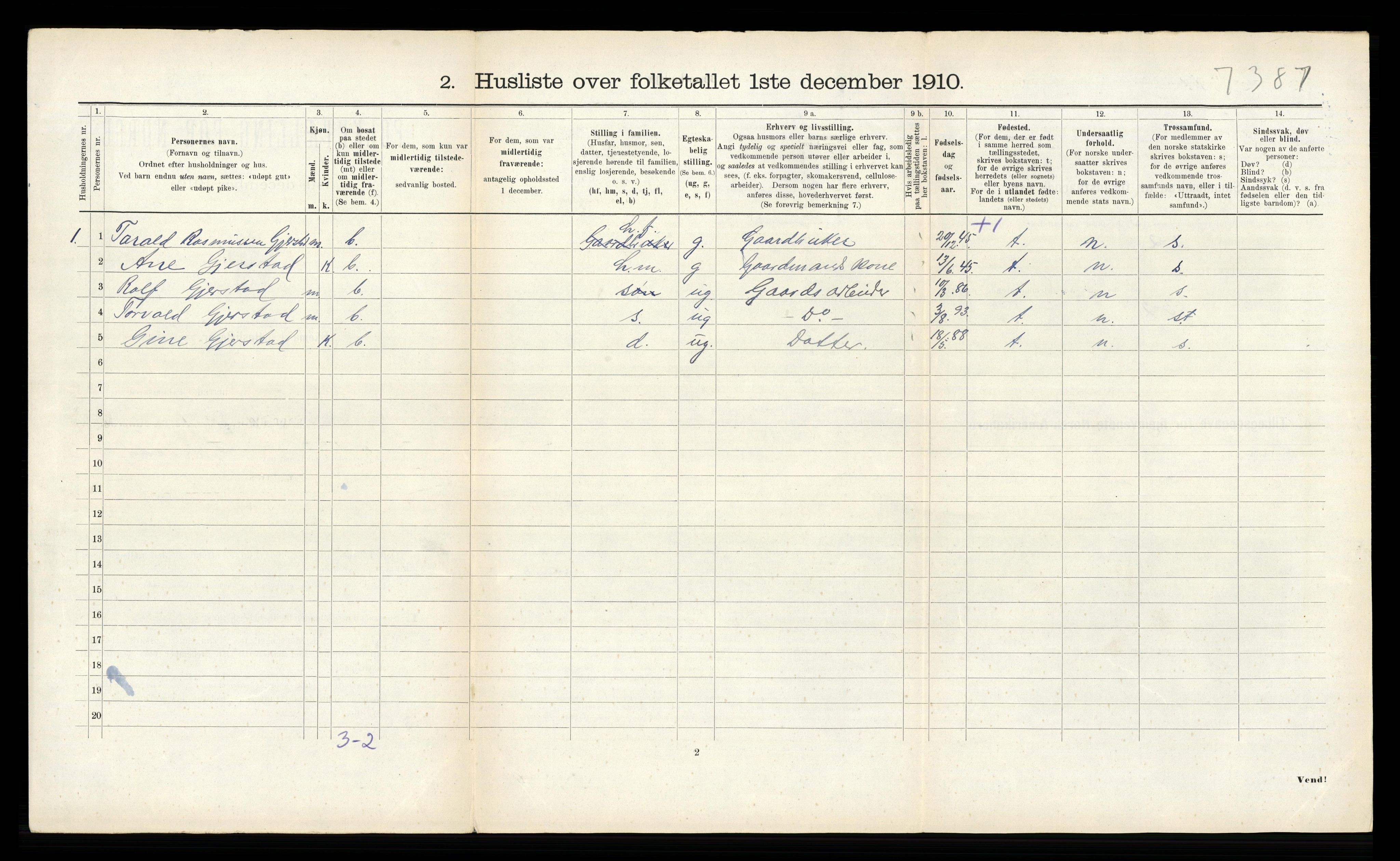 RA, 1910 census for Kvam, 1910, p. 192