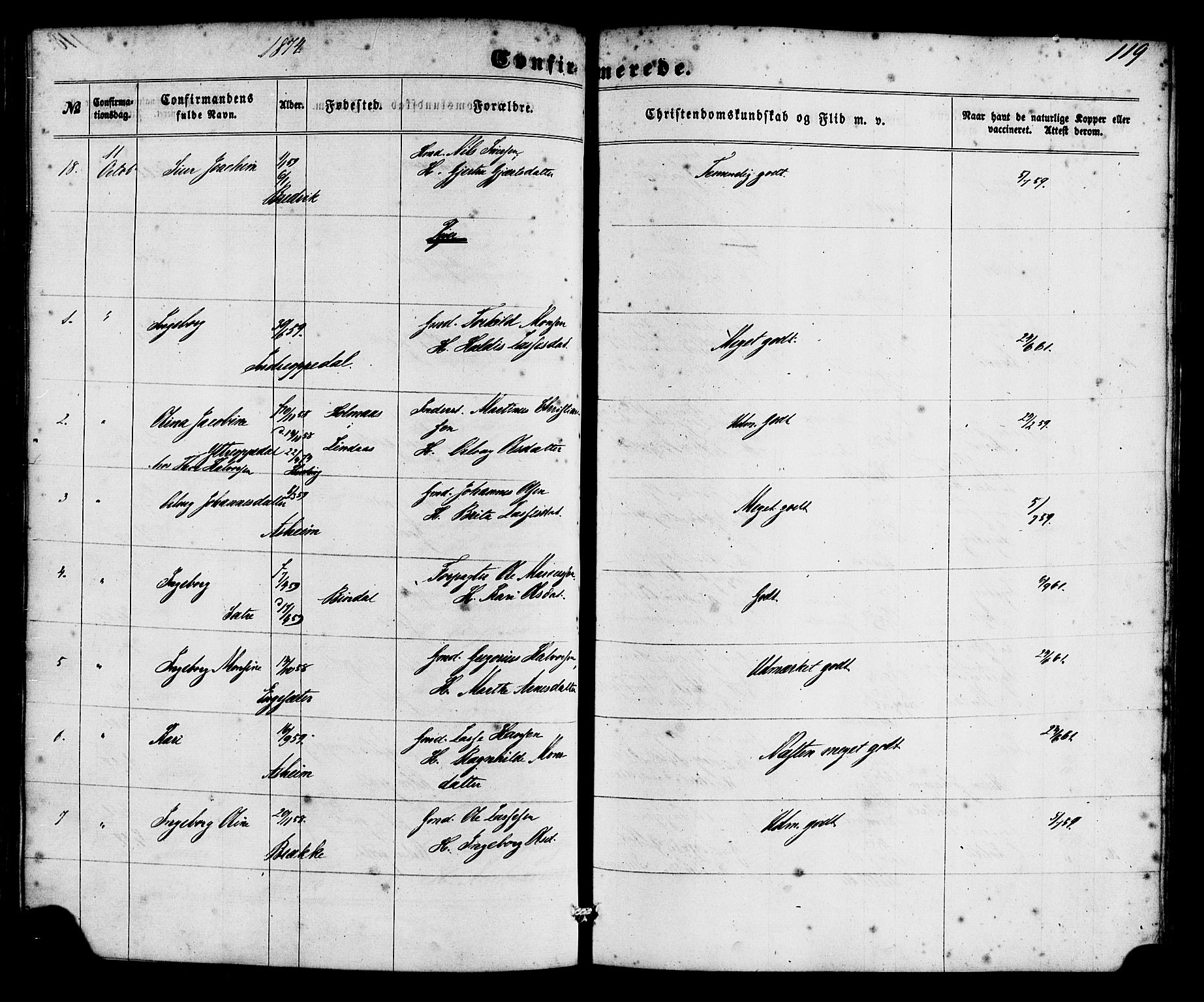 Gulen sokneprestembete, AV/SAB-A-80201/H/Haa/Haac/L0001: Parish register (official) no. C 1, 1859-1881, p. 119