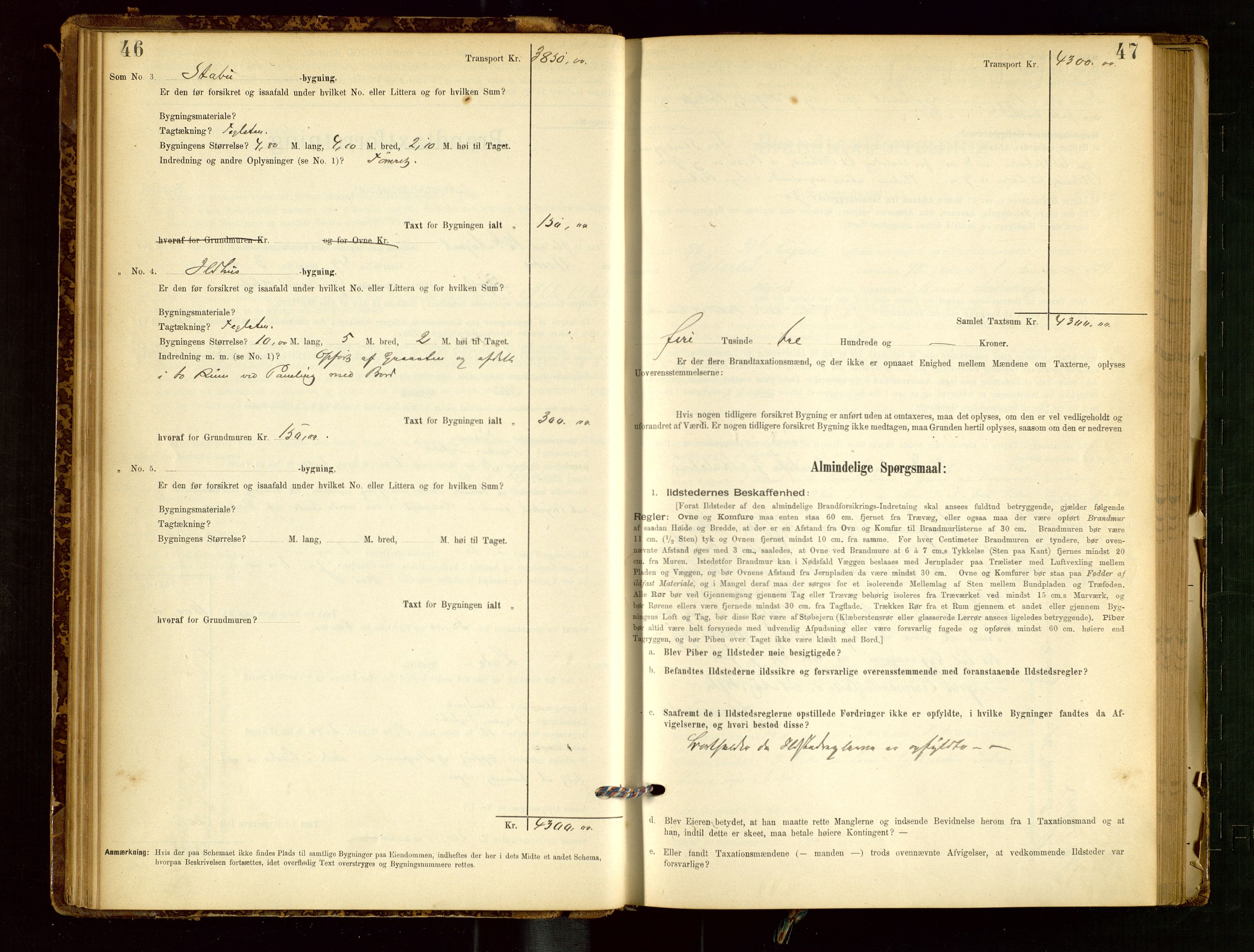 Skjold lensmannskontor, AV/SAST-A-100182/Gob/L0001: "Brandtaxationsprotokol for Skjold Lensmandsdistrikt Ryfylke Fogderi", 1894-1939, p. 46-47