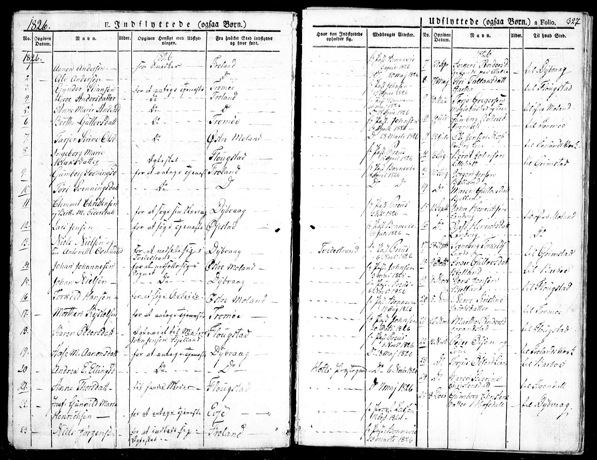 Holt sokneprestkontor, AV/SAK-1111-0021/F/Fa/L0006: Parish register (official) no. A 6, 1820-1835, p. 327