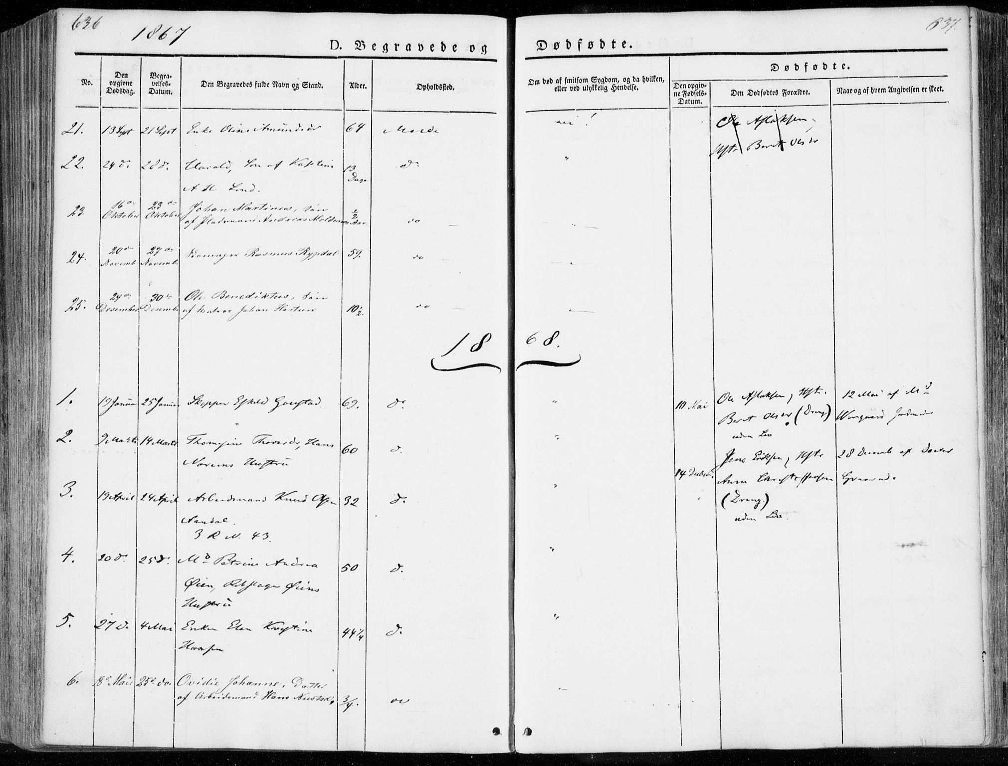 Ministerialprotokoller, klokkerbøker og fødselsregistre - Møre og Romsdal, SAT/A-1454/558/L0689: Parish register (official) no. 558A03, 1843-1872, p. 636-637